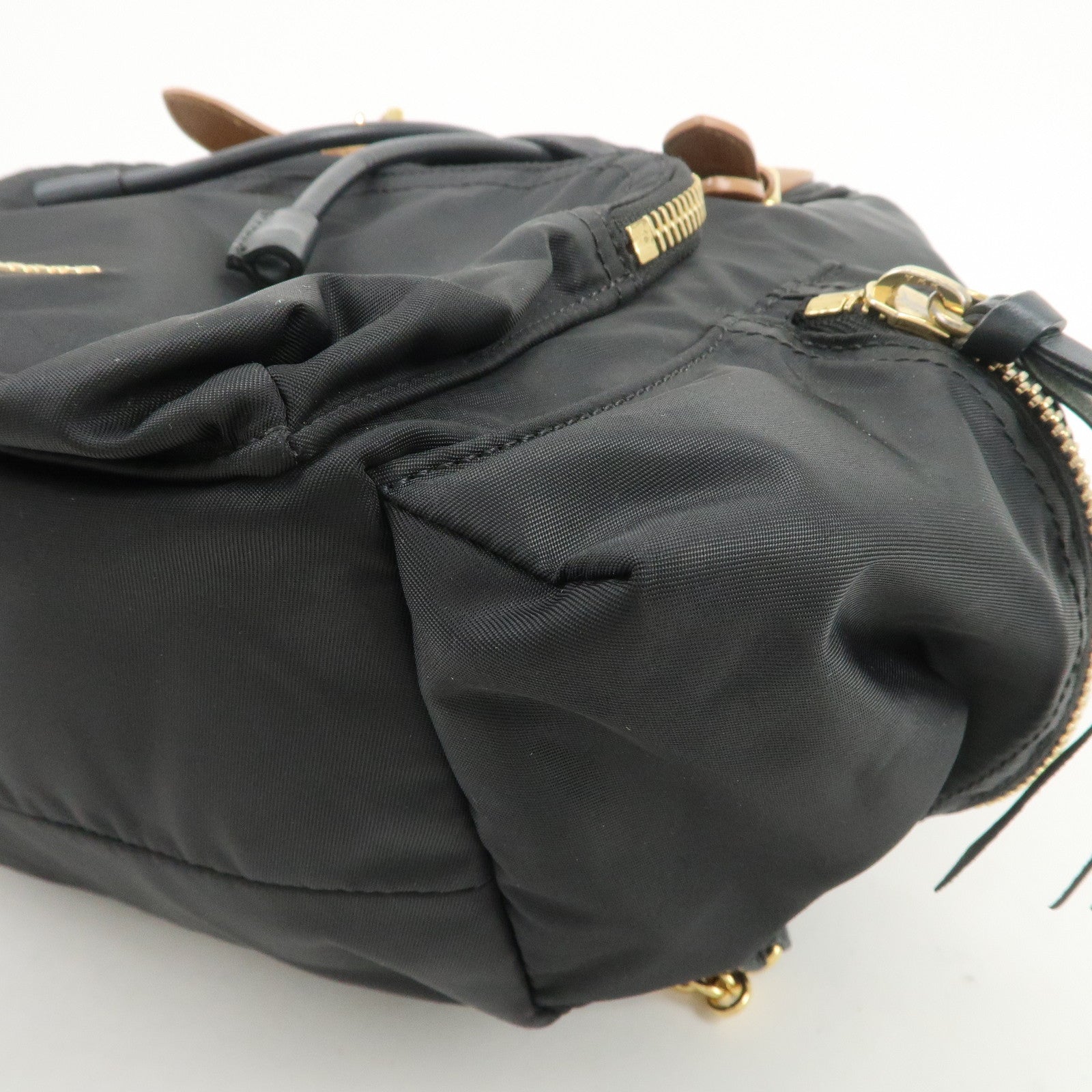 BURBERRY Nylon Leather Backpack Rucksuck Black Brown Gold