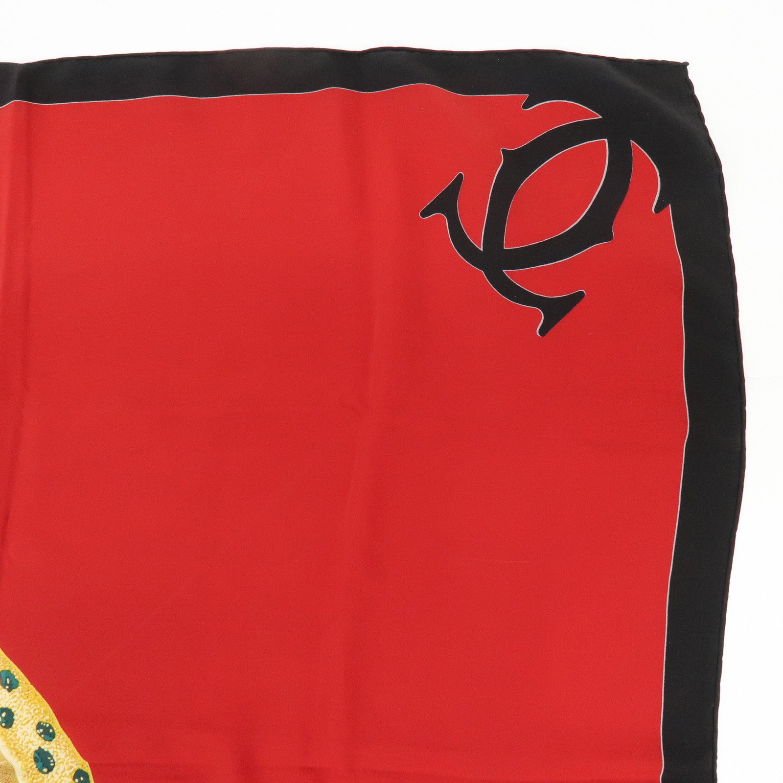Cartier Silk 100% Scarf Ring Panthere Red Black