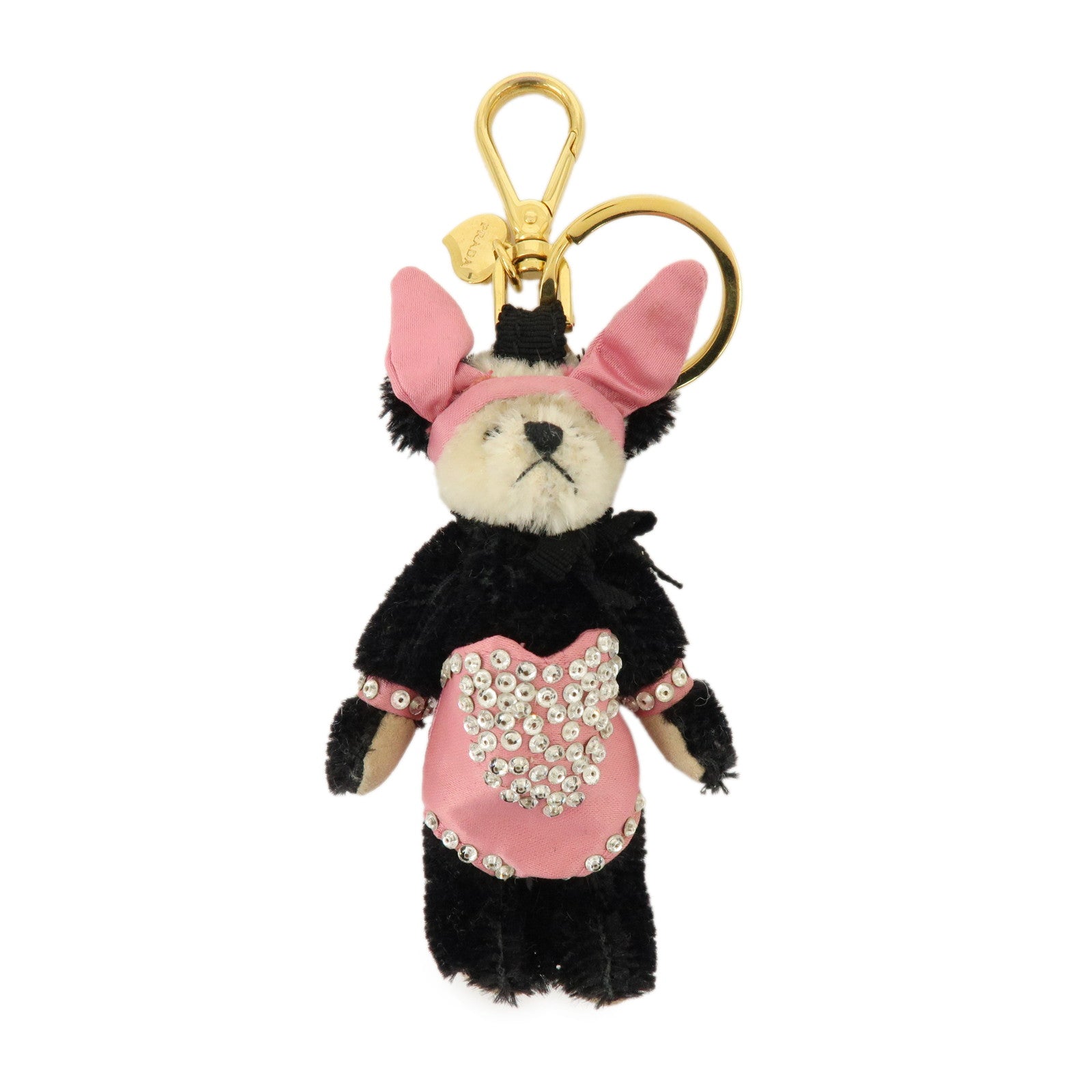 PRADA Triangle Logo Bag Key Charm Panda Bunny Black Pink