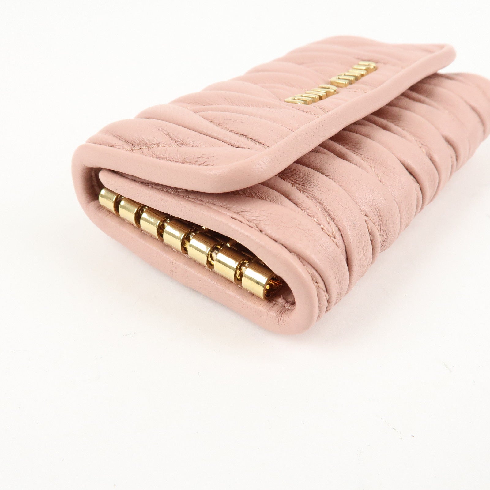 MIU MIU Matelasse Leather Key Case 6 Key Rings Pink 5PG222 Used