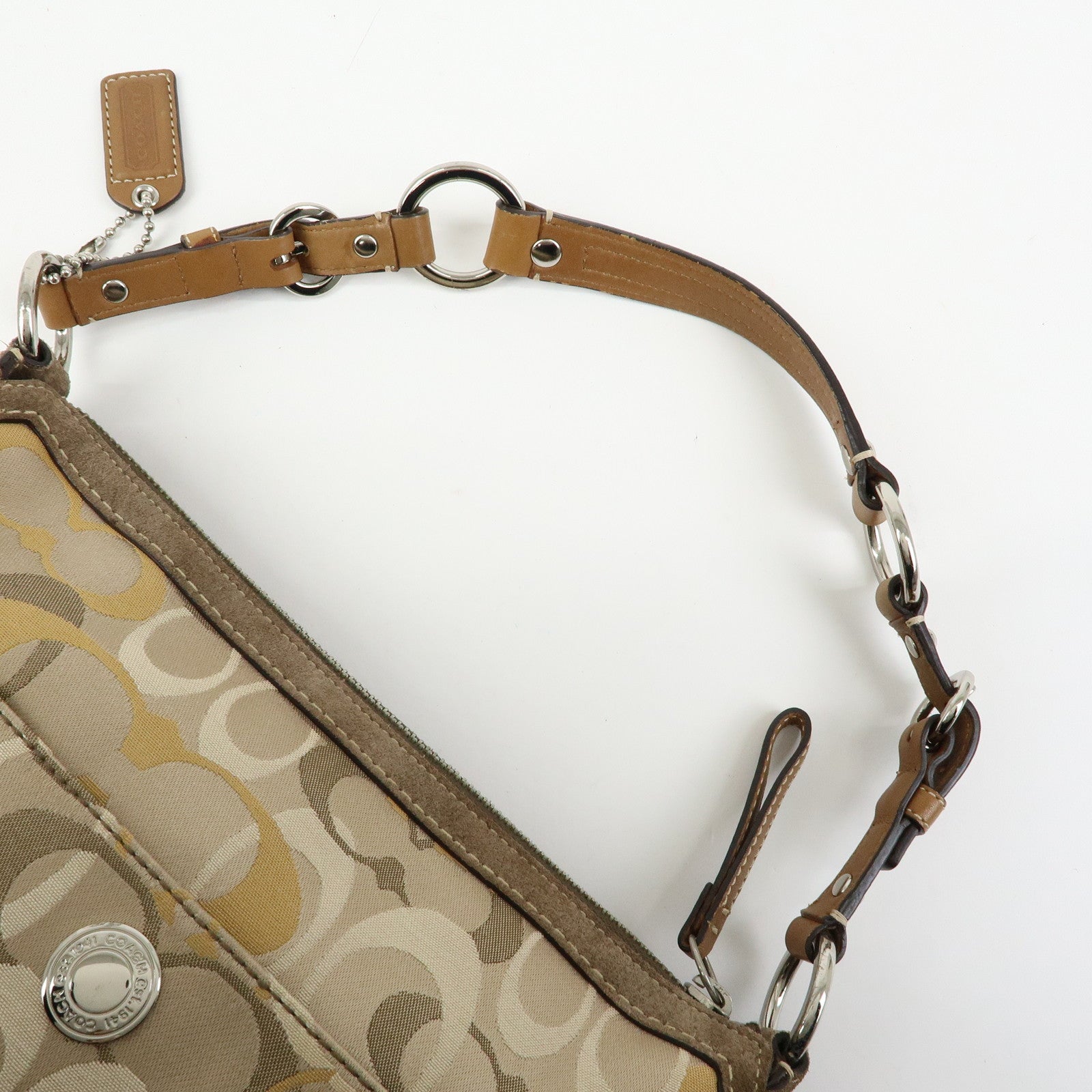 COACH Signature Canvas Suede Leather Shoulder Bag Beige Brown