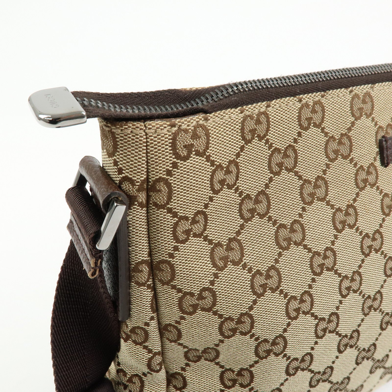 GUCCI GG Canvas Leather Crossbody Shoulder Bag Beige Brown 114273