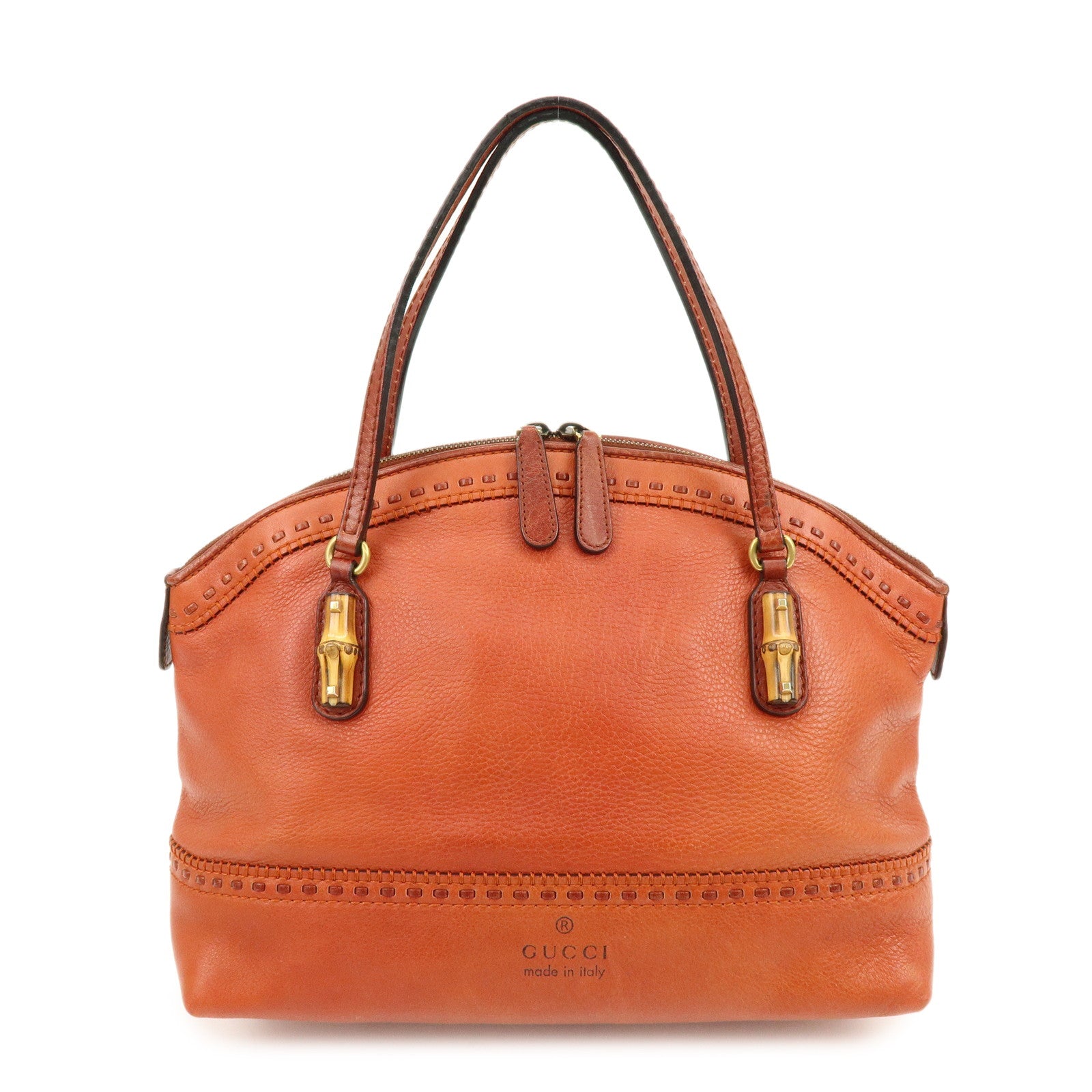GUCCI Bamboo Laidback Crafty Leather Tote Hand Bag Orange 339002