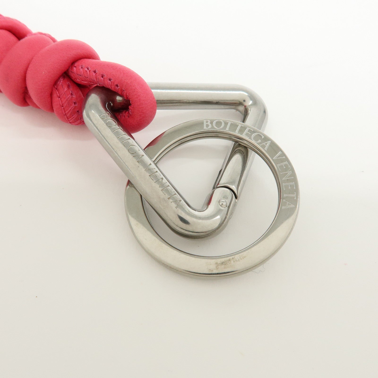 BOTTEGA VENETA Leather Bag Charm Triangle Key Ring Pink 651052