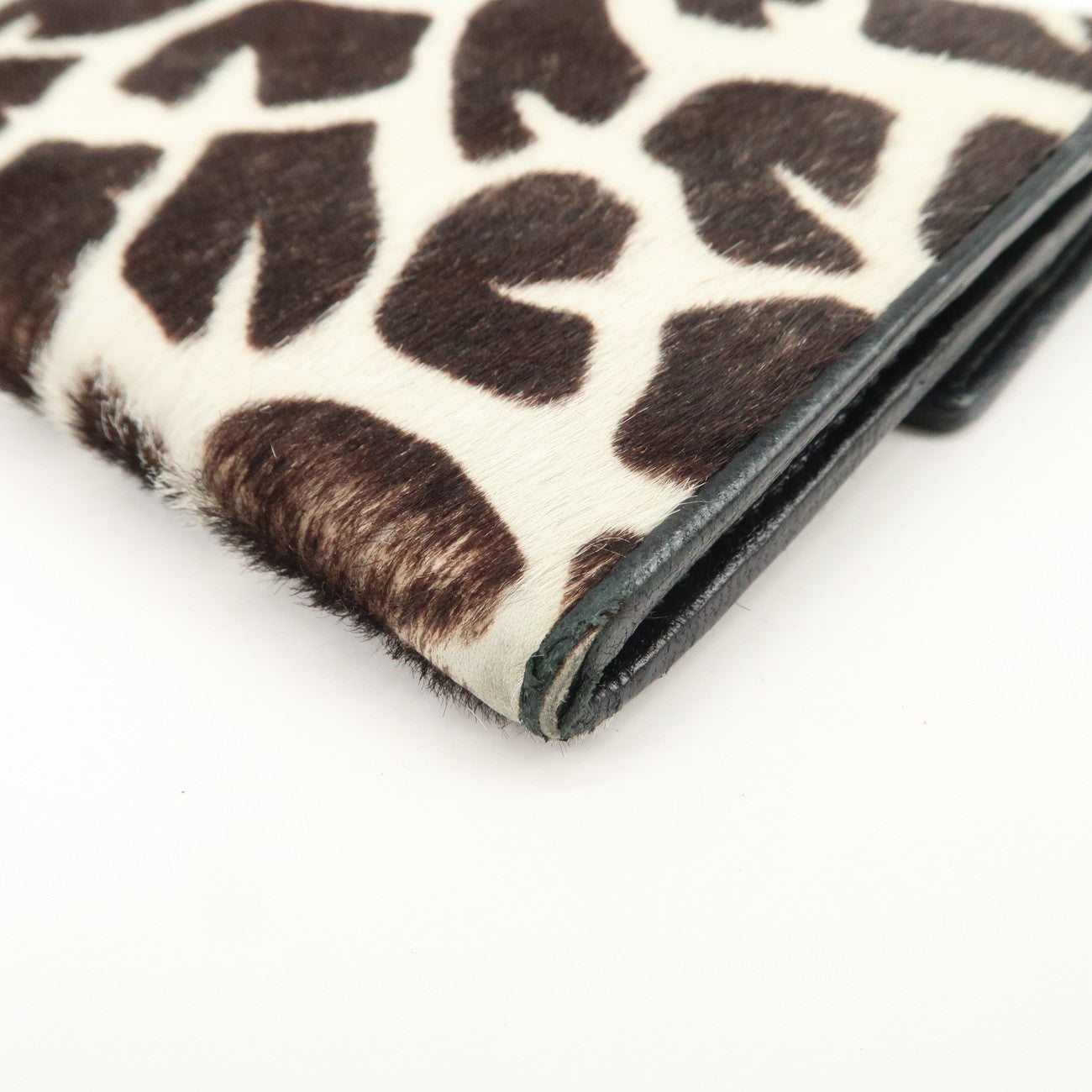 PRADA Unborn Carf Leather Bi-Fold Long Wallet Brown White
