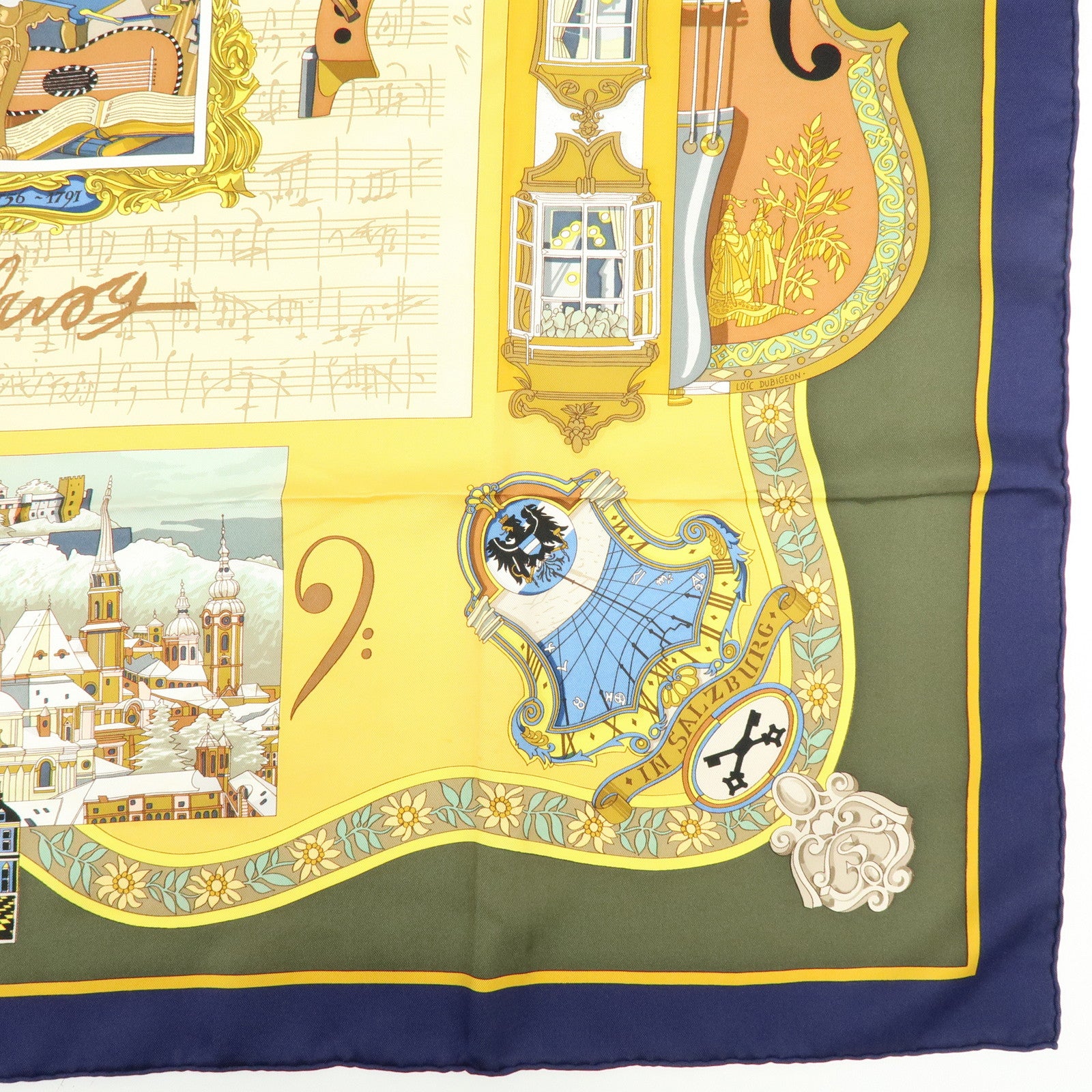 HERMES Carre 90 Silk 100% Scarf IN SALZBURG Beige Yellow Khaki