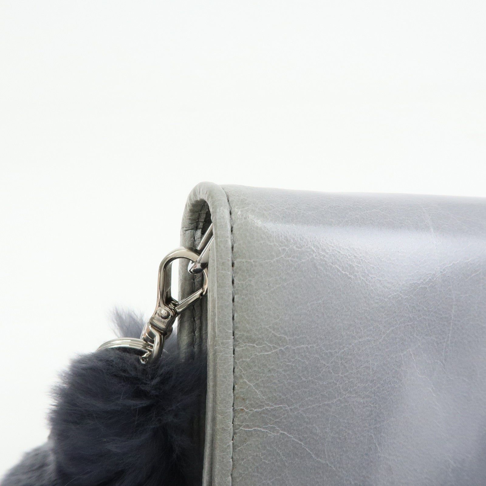MIU MIU Vitello Shine Fur Flap Long Wallet Gray 5MH109