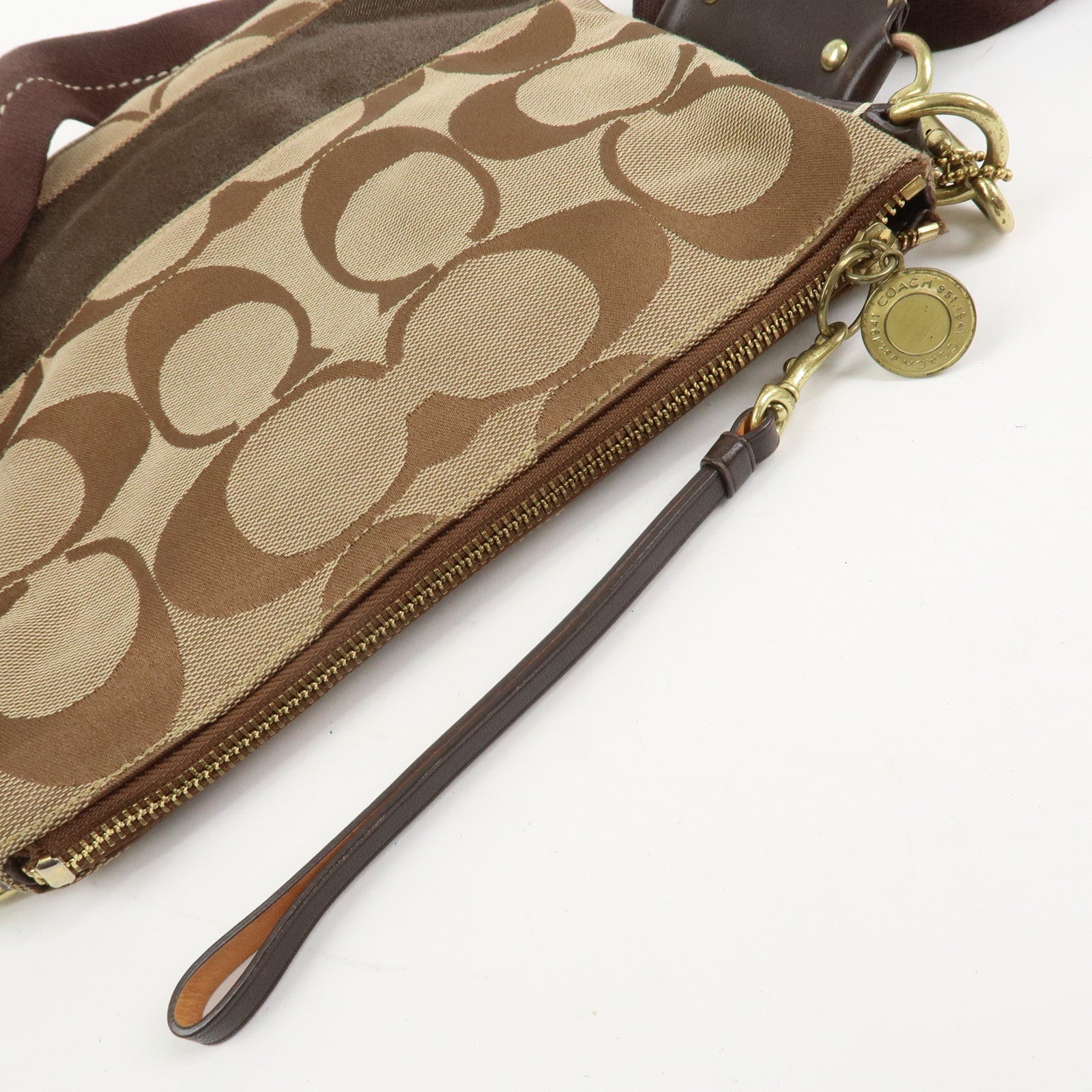 COACH Signature Canvas Leather Shoulder Crossbody Bag Beige Brown