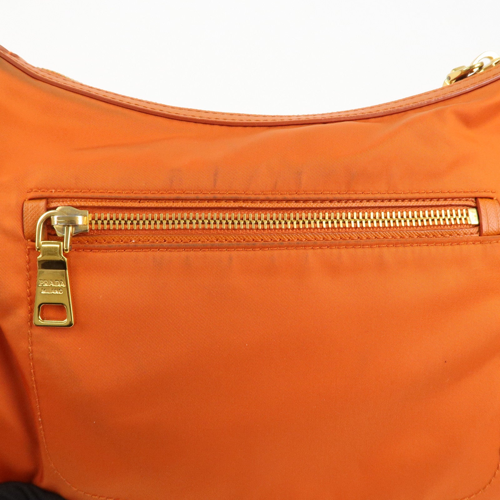 PRADA Triangle Logo Nylon Leather 2Way Shoulder Bag Orange Used