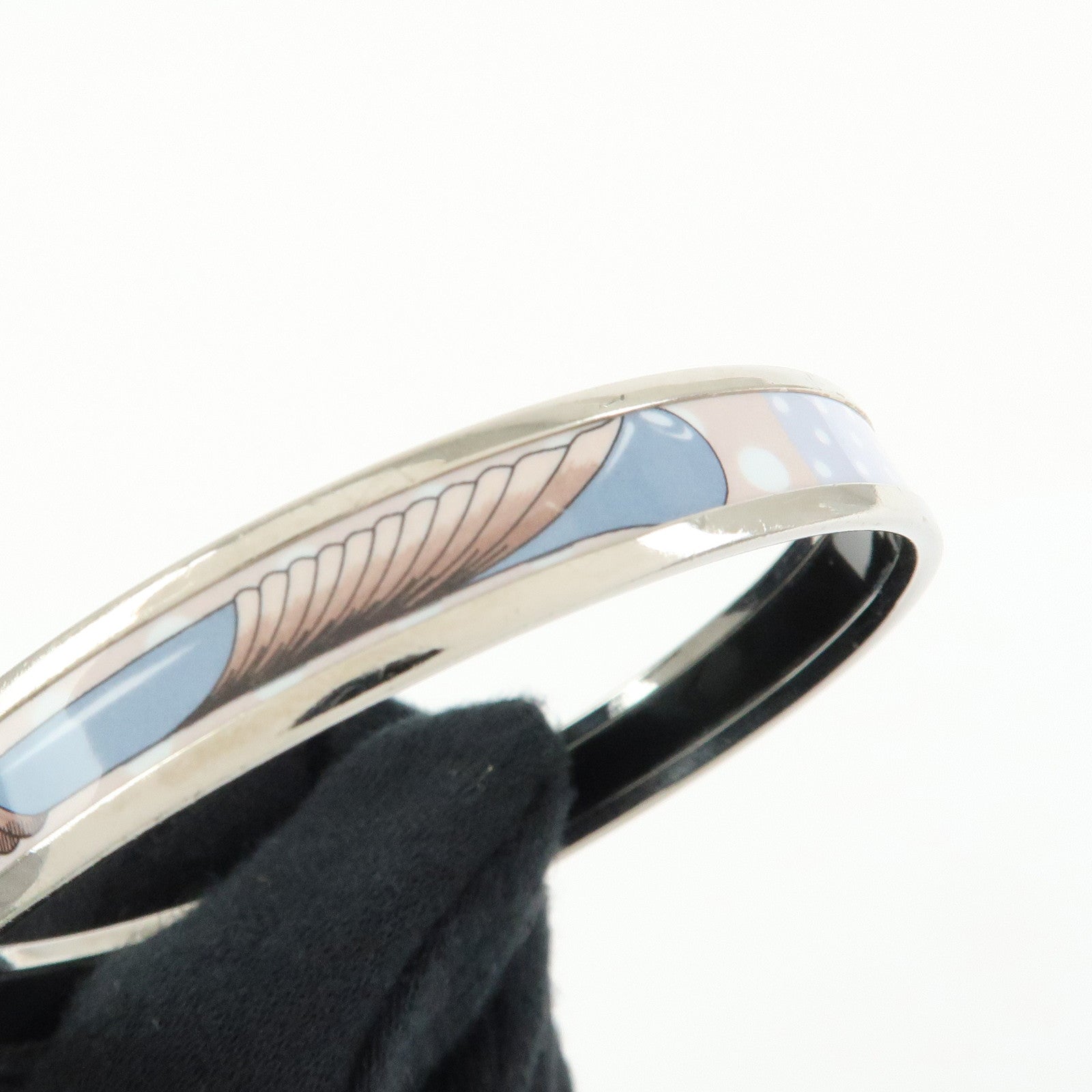 HERMES Email PM Plated Bangle Bracelet Silver Light Blue