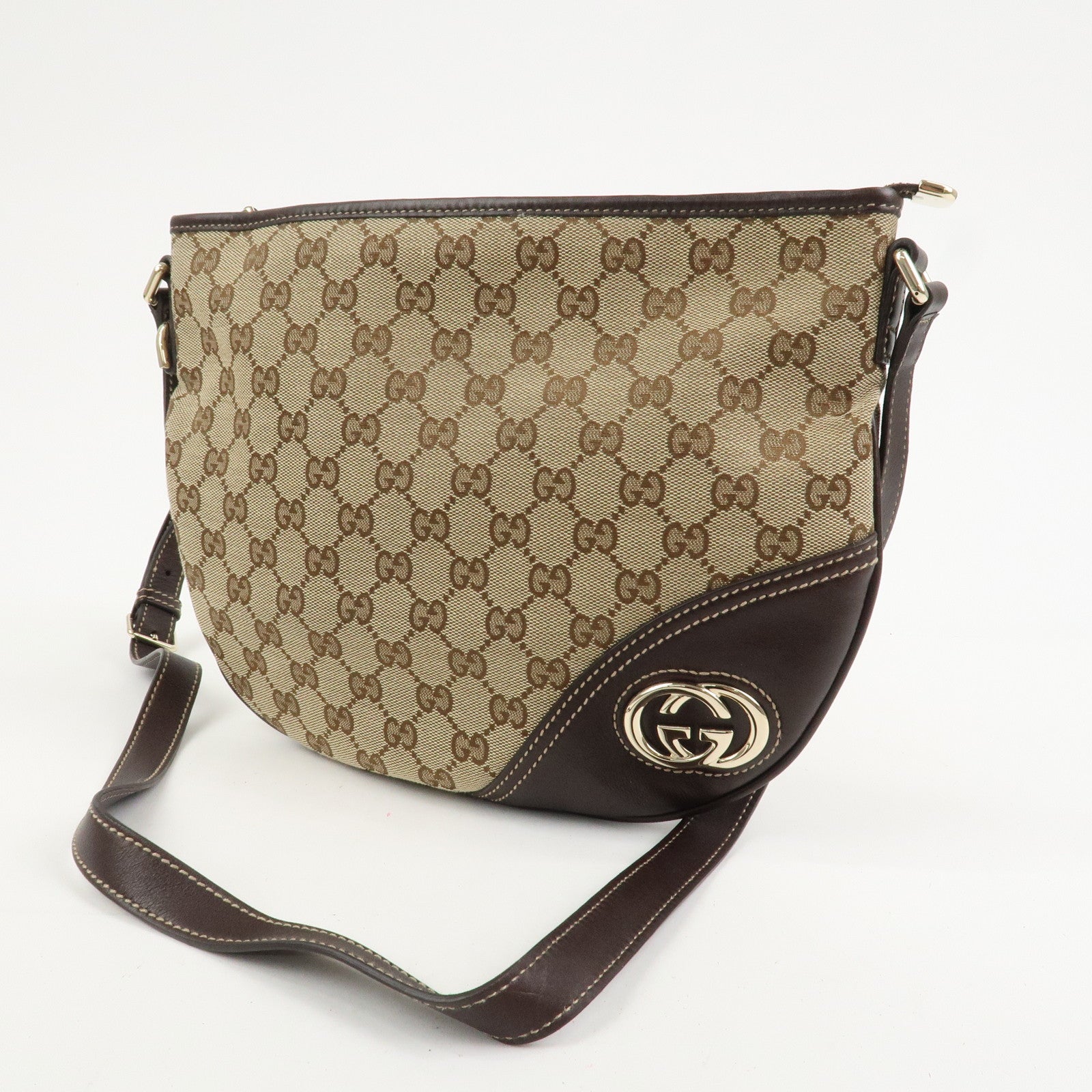 GUCCI New Britt Interlocking G Canvas Leather Shoulder Bag 169998