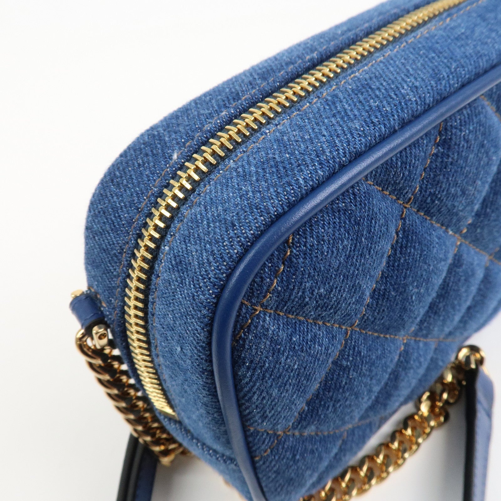 GIANNI VERSACE Denim Leather Chain Shoulder Bag Blue