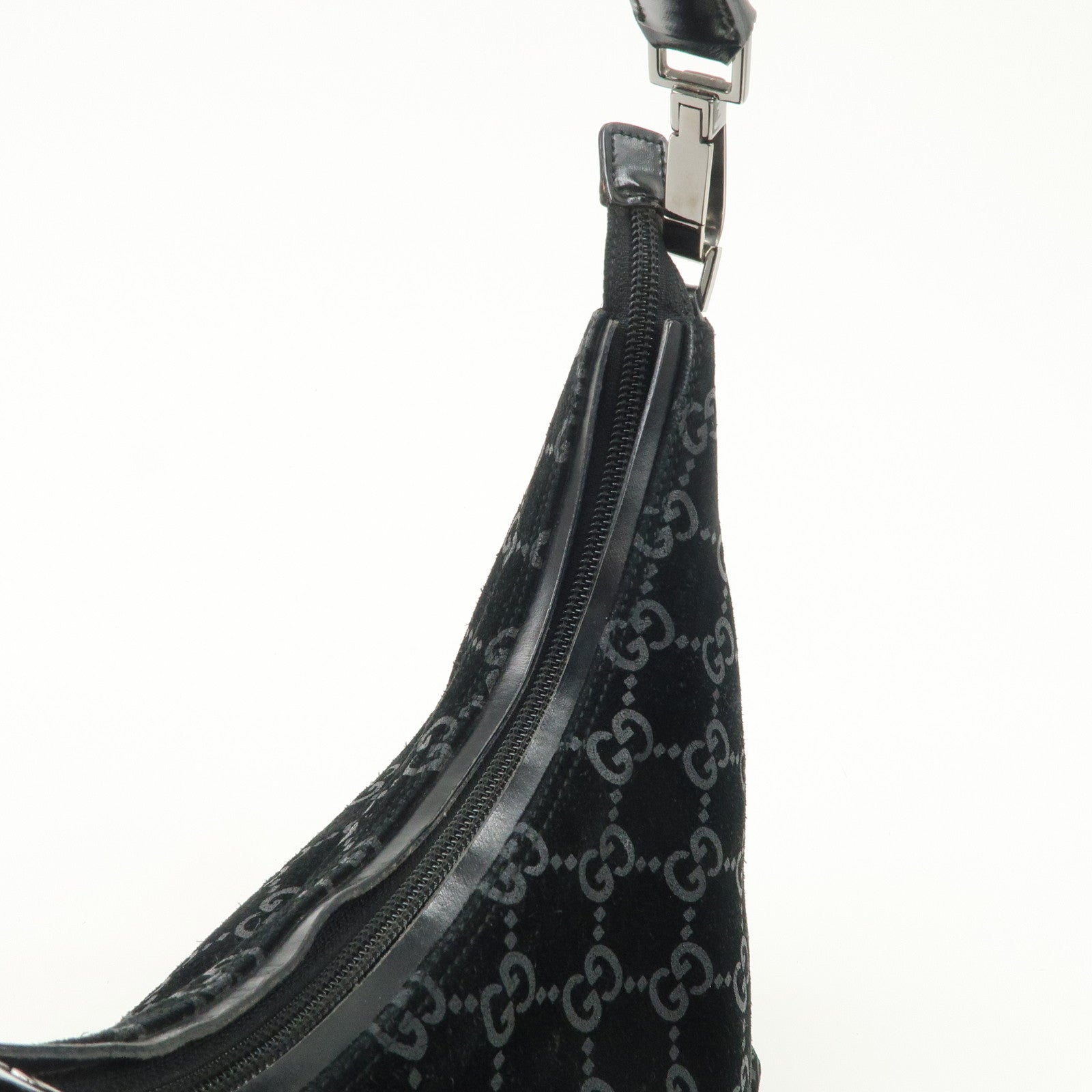 GUCCI GG Suede Leather Shoulder Bag Hand Bag Black 002.0602 Used