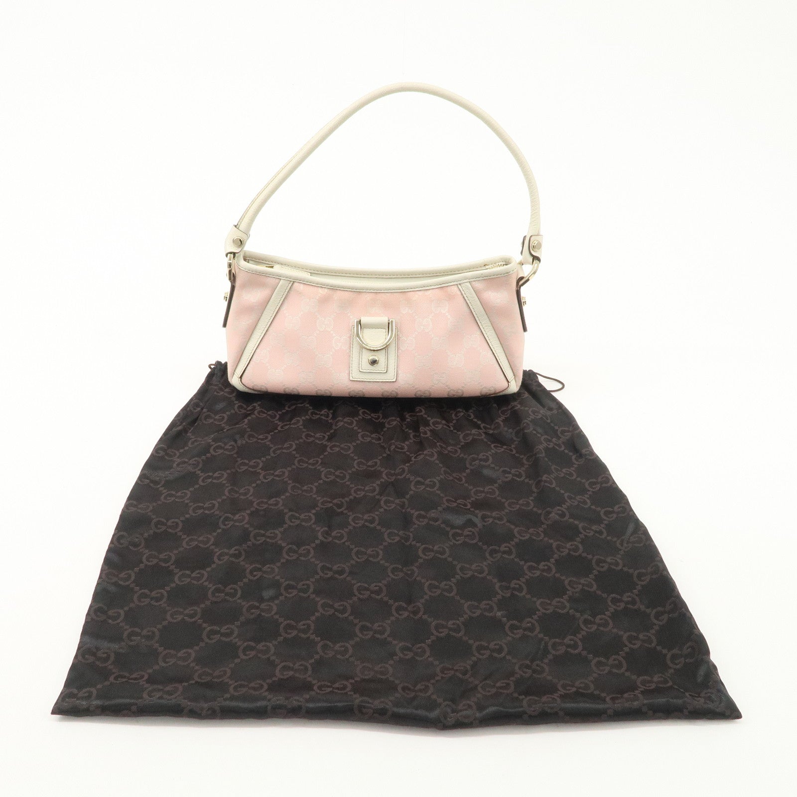 GUCCI Abbey GG Canvas Leather One Shoulder Bag Pink White 130939 Used