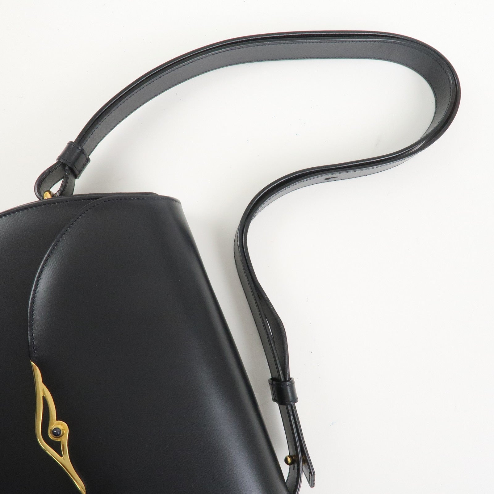 Cartier Sapphire Line Leather Sapphire Shoulder Bag Hand Bag Black