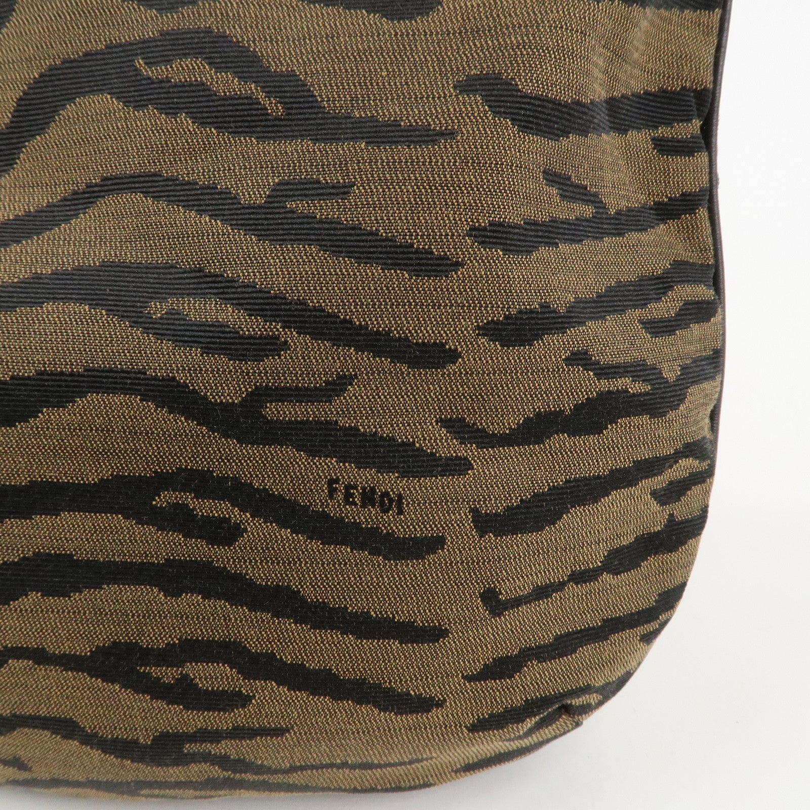 FENDI Canvas Leather Shoulder Bag Hand Bag Zebra Motif 8BR279