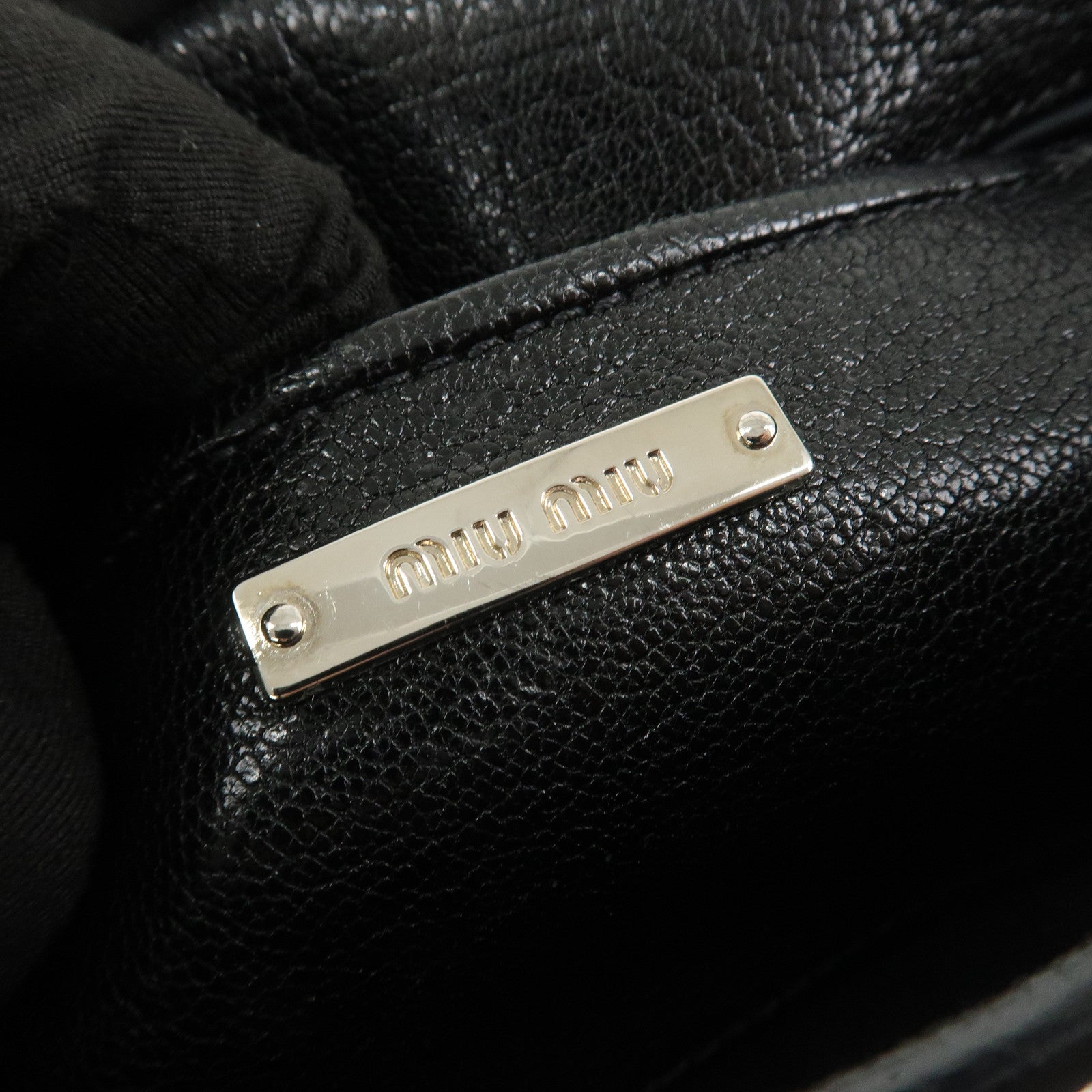 MIU MIU Madras Leather Shoulder Bag Black Silver RT0638