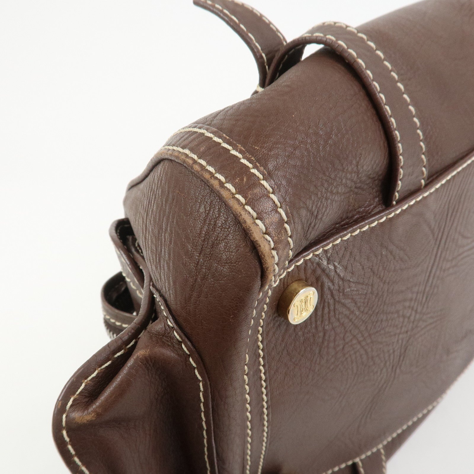 CELINE Logo Leather Boogie Bag Large Tote Bag Hand Bag Brown