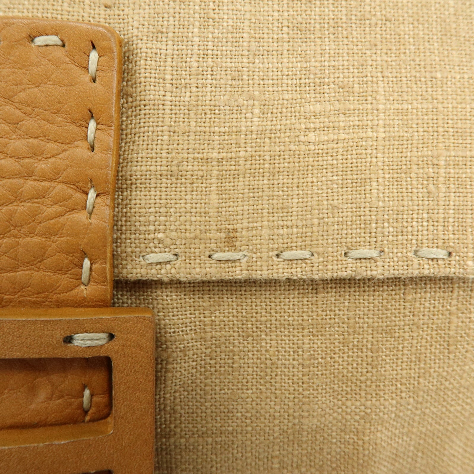 FENDI Mamma Baguette Selleria Linen Leather Shoulder Bag 8BR101