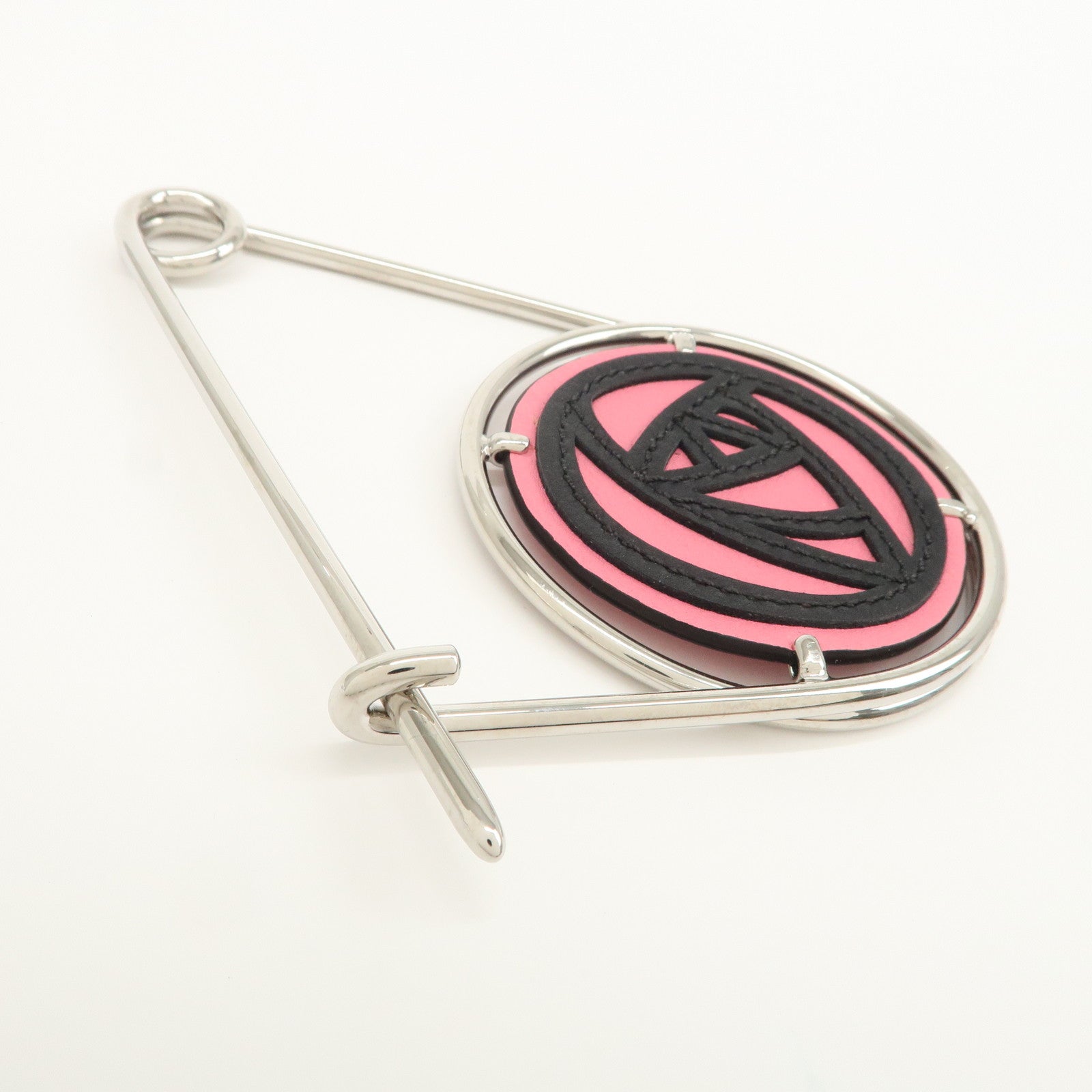 LOEWE Leather Metal Rose Meccano Pin Pink Black Silver
