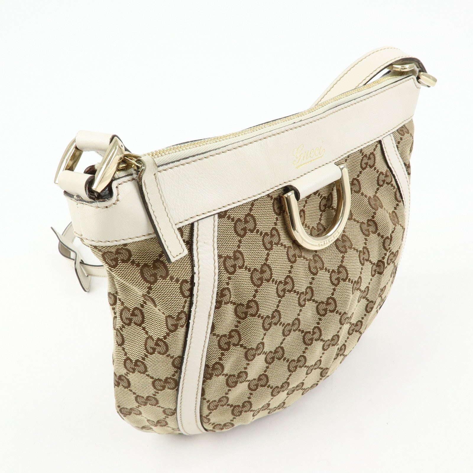 GUCCI Abbey GG Canvas Leather Shoulder Bag Beige White 203257