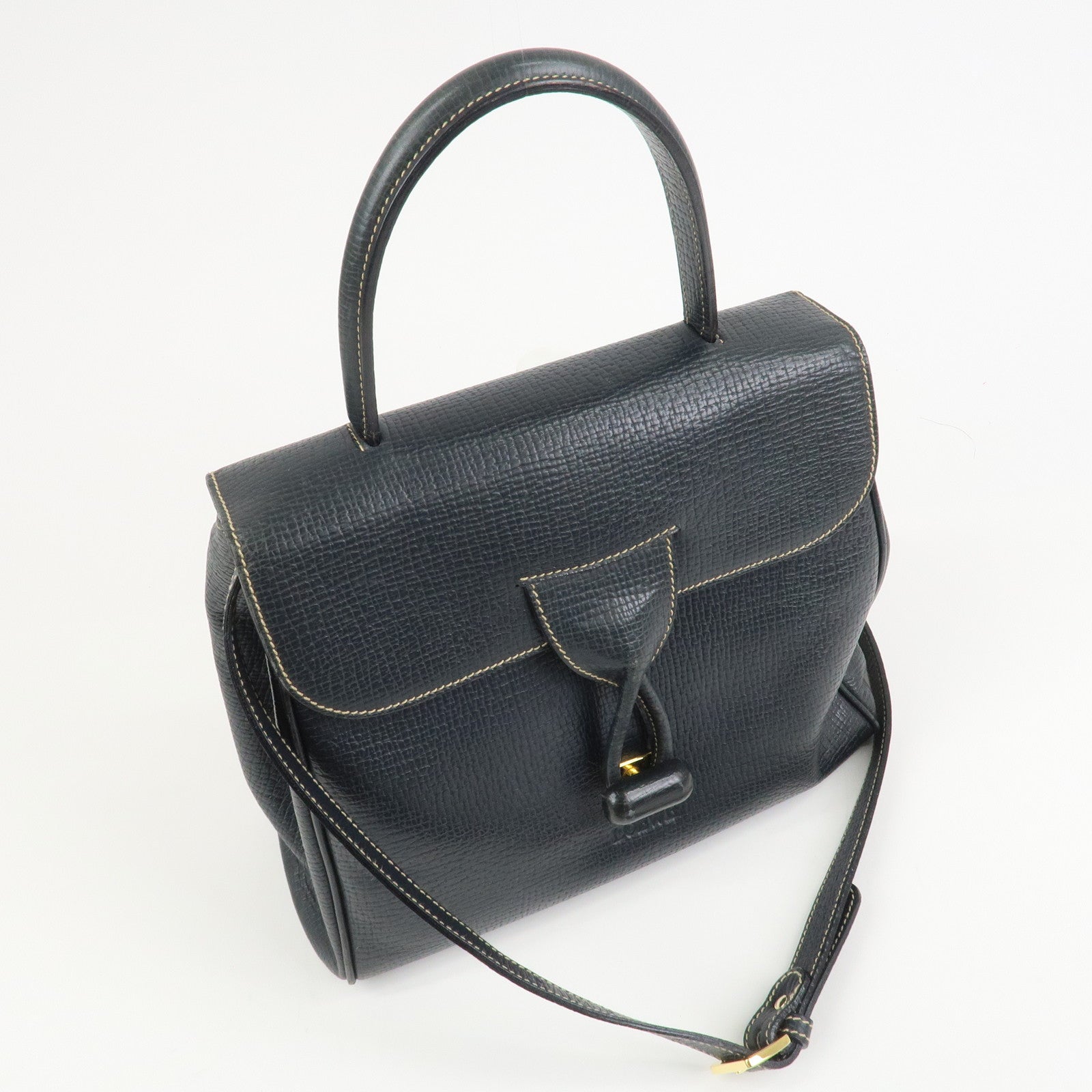 LOEWE Leather 2Way Bag Hand Bag Shoulder Bag Dark Navy