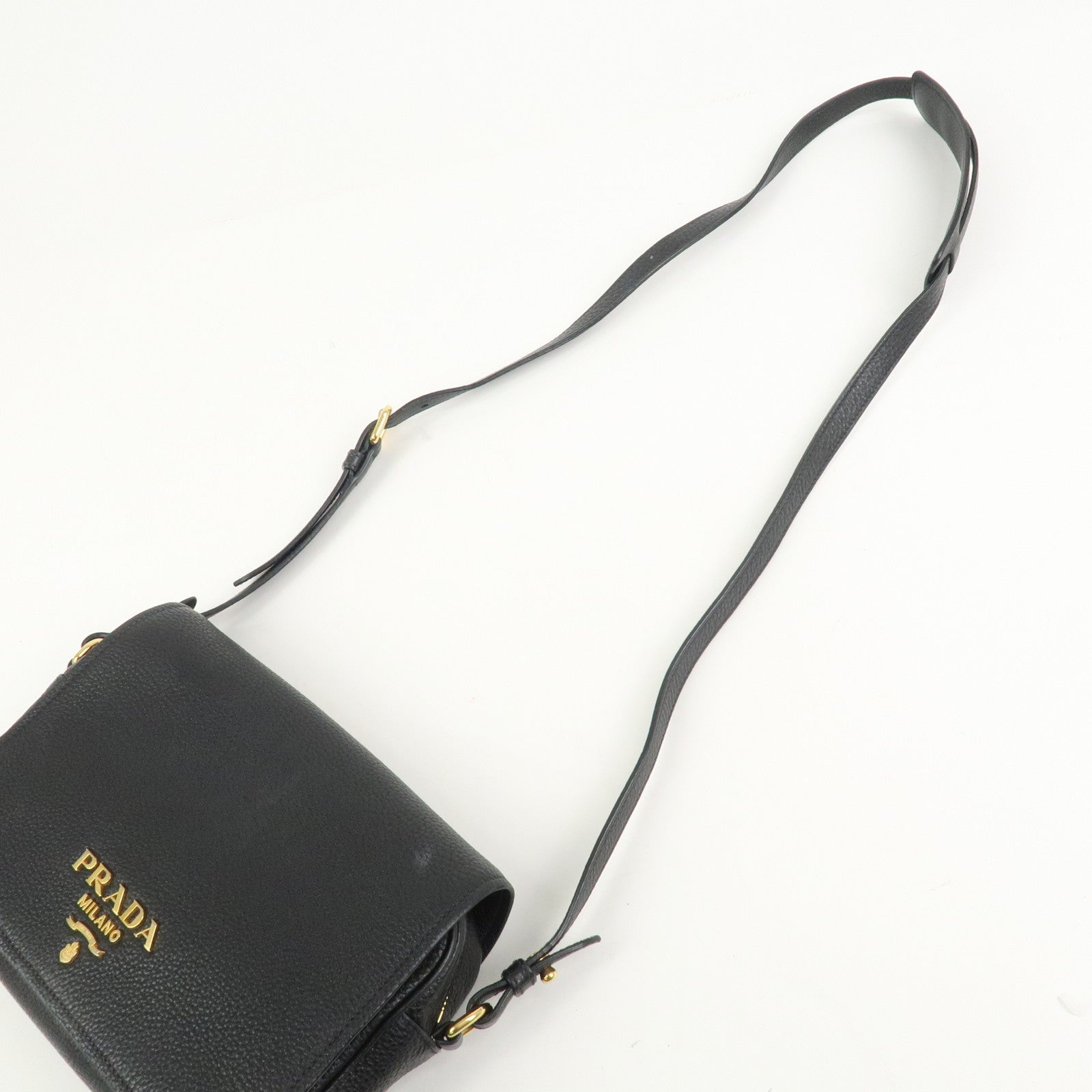 PRADA Logo Leather Shoulder Bag Black 1BD163