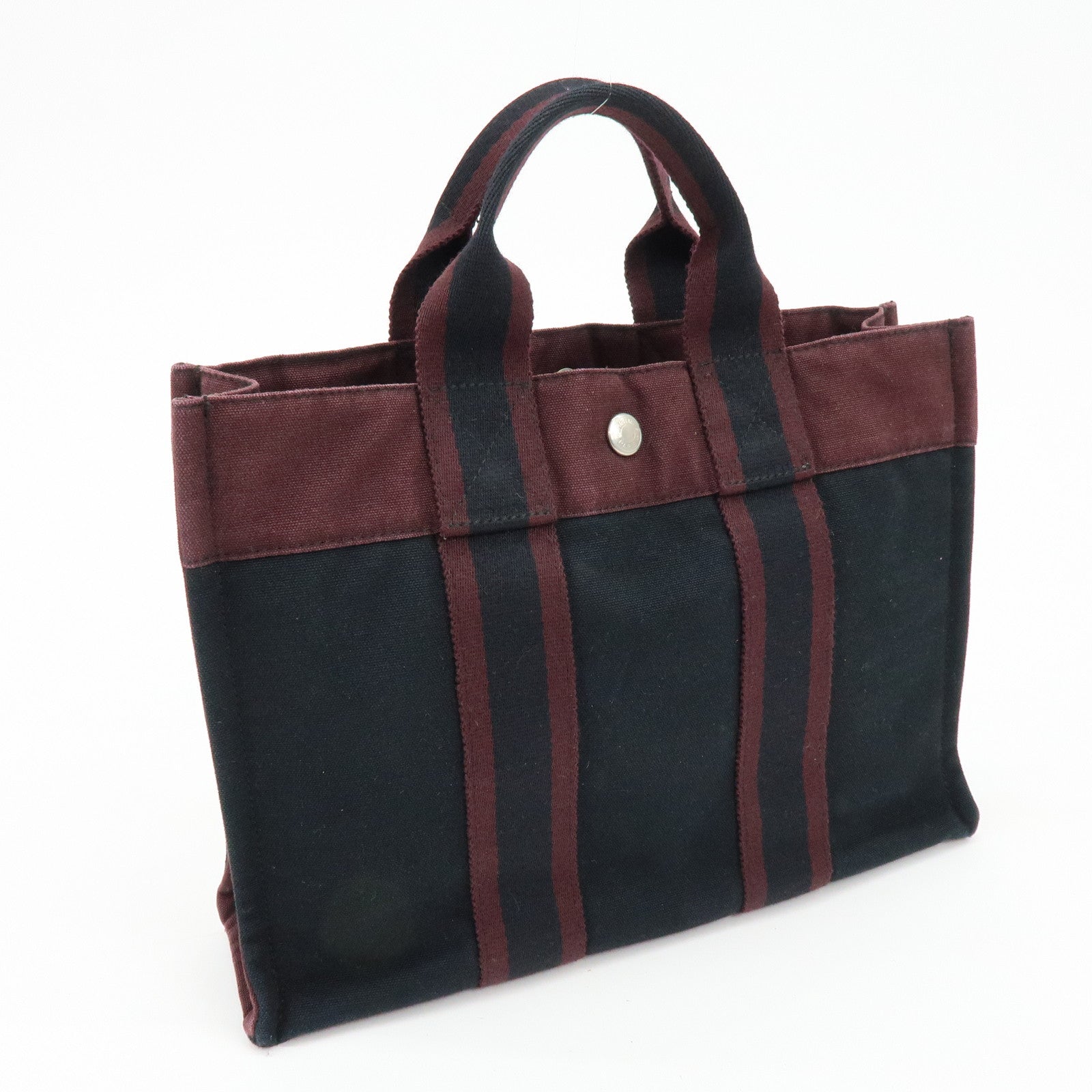 HERMES Fourre Tout PM Canvas Hand Bag Tote Bag Black Bordeaux
