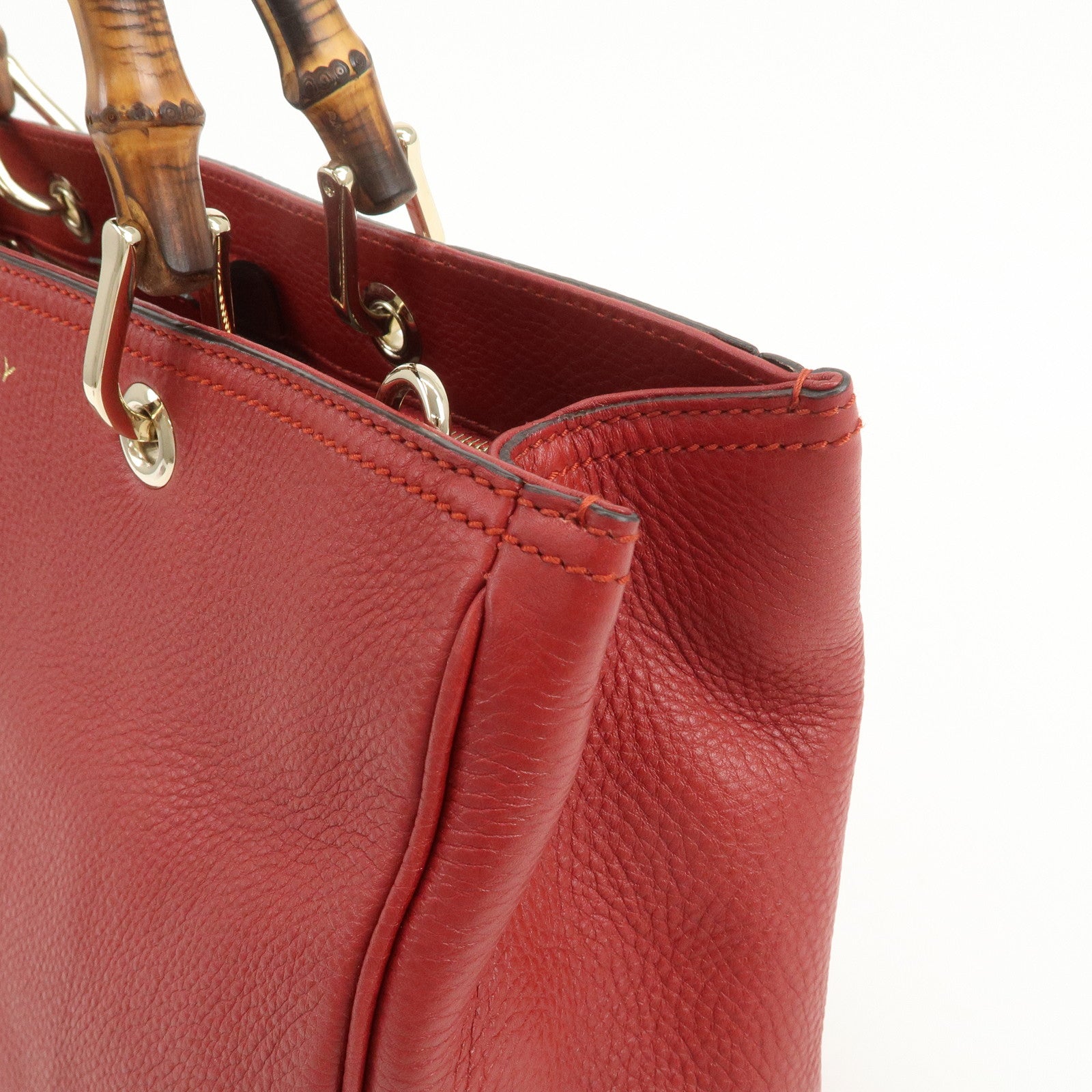GUCCI Bamboo Shopper Medium 2Way Shoulder Hand Bag Red 323660
