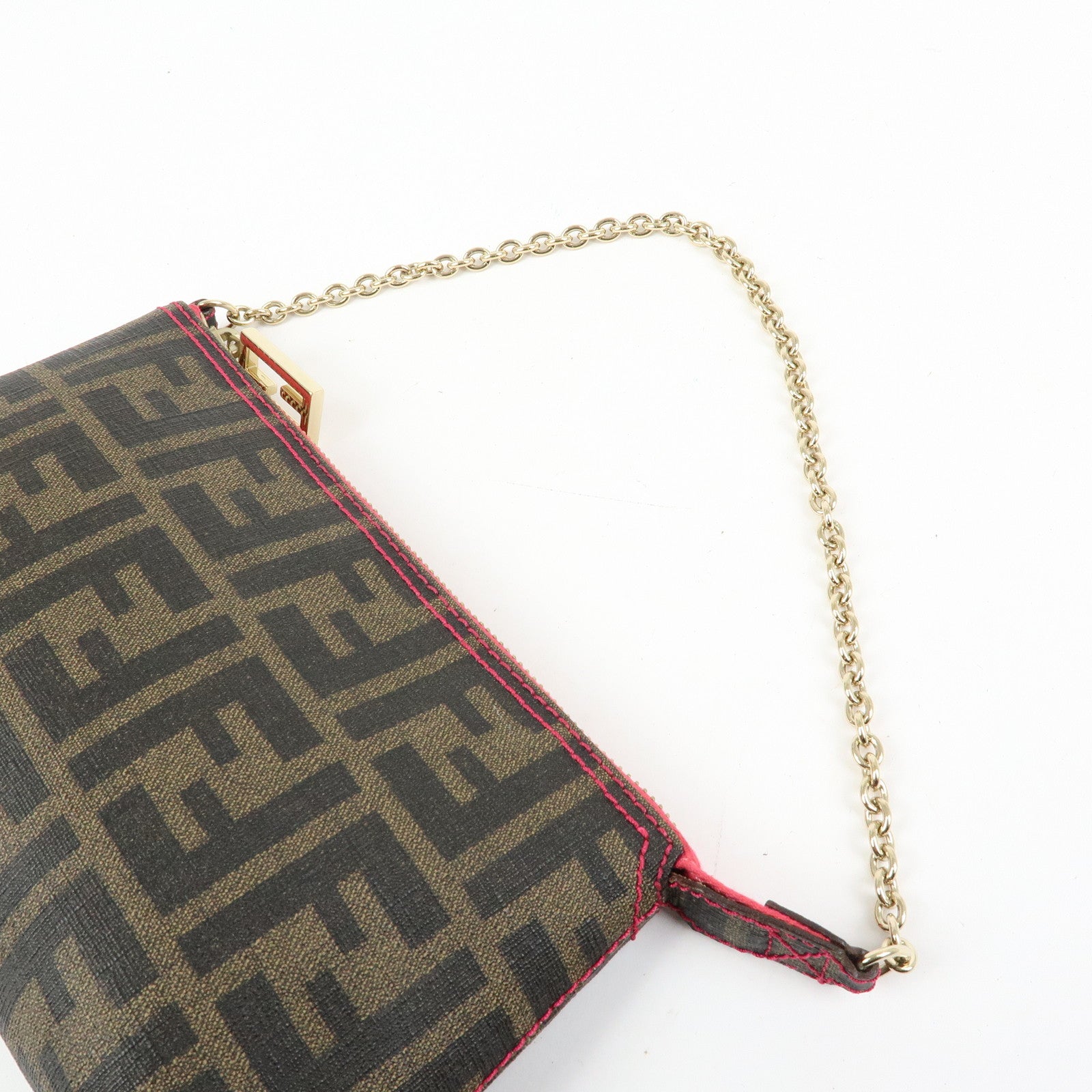FENDI Zucca Print PVC Canvas Chain Accessory Pouch Brown 8BR592