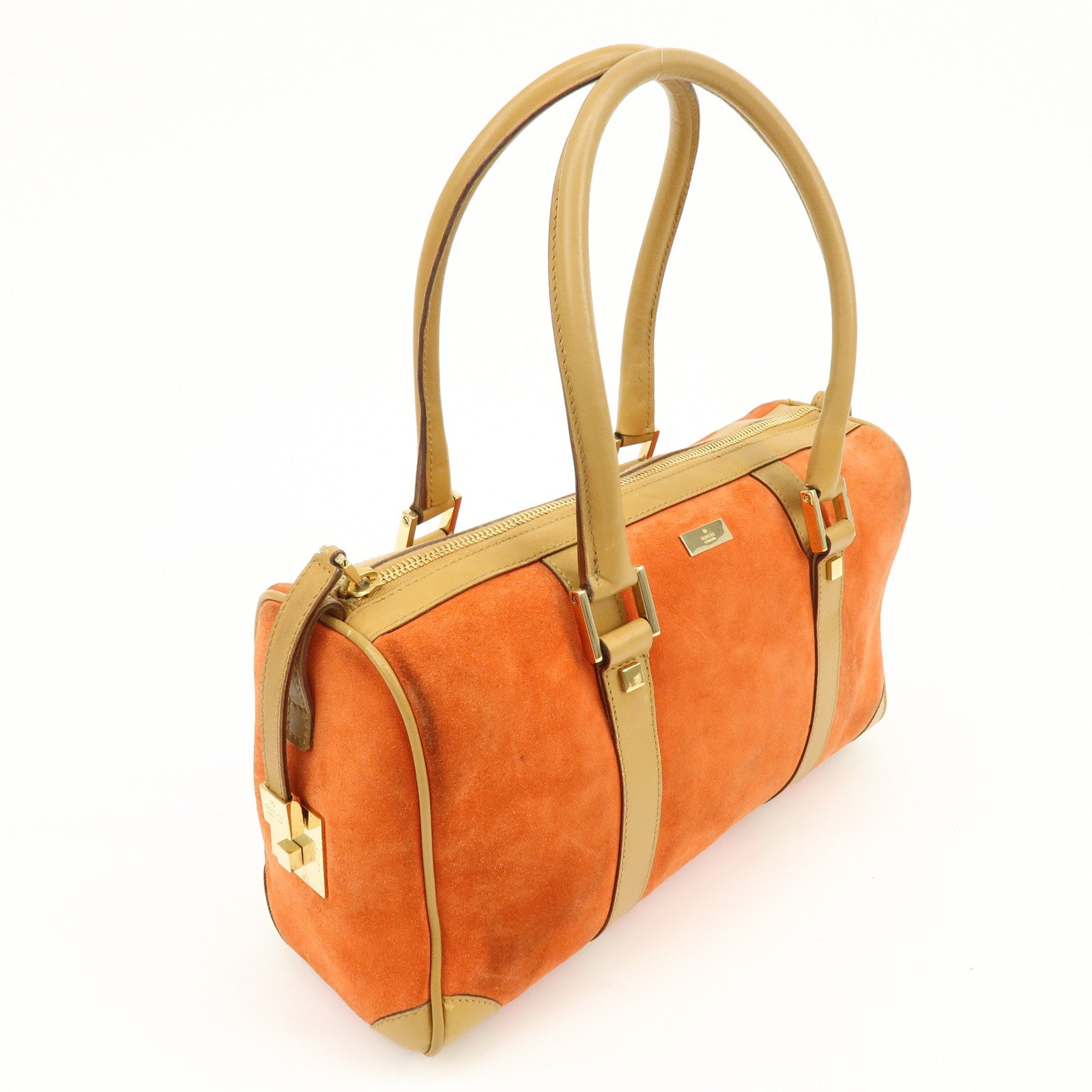 GUCCI Logo Suede Leather Hand Bag Orange Brown 000.0851