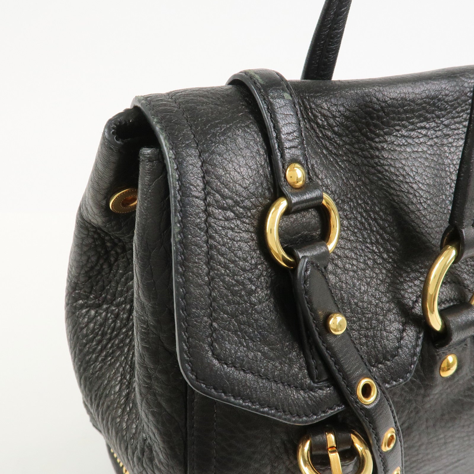 MIU MIU Leather Tote Bag Shoulder Bag Black