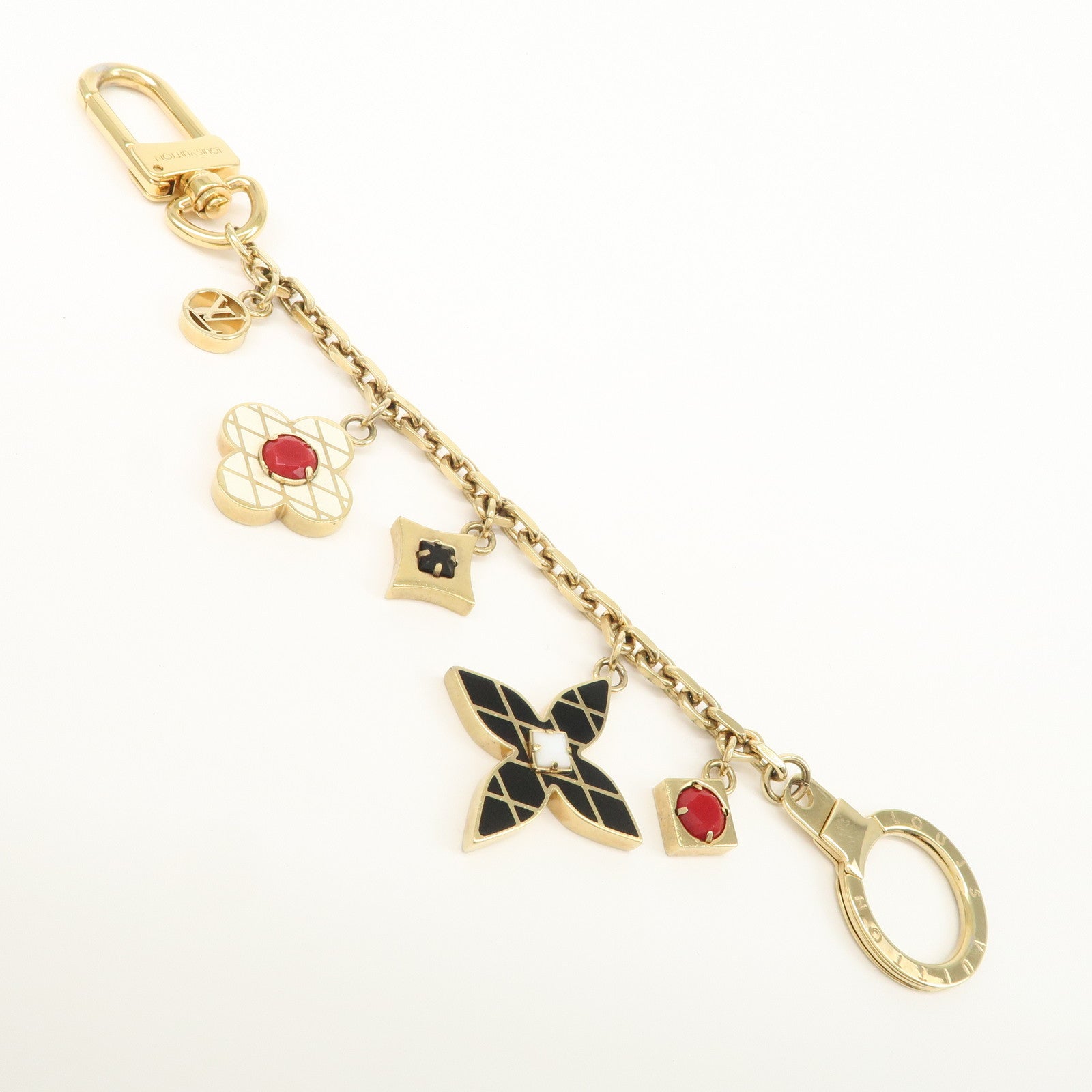 Louis Vuitton Malletage Flowers GP Metal Key Ring Black Gold M67384