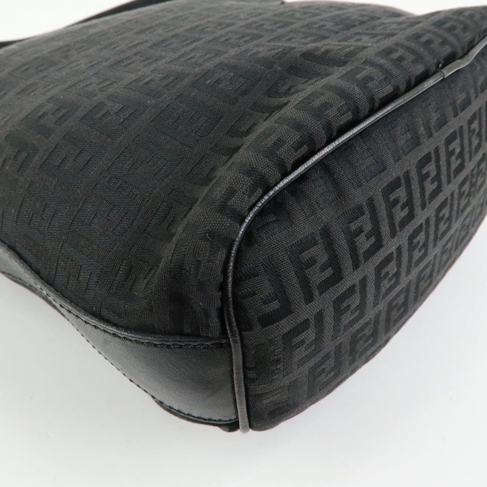 FENDI Zucchino Canvas Leather Shoulder Bag Black 7VA004