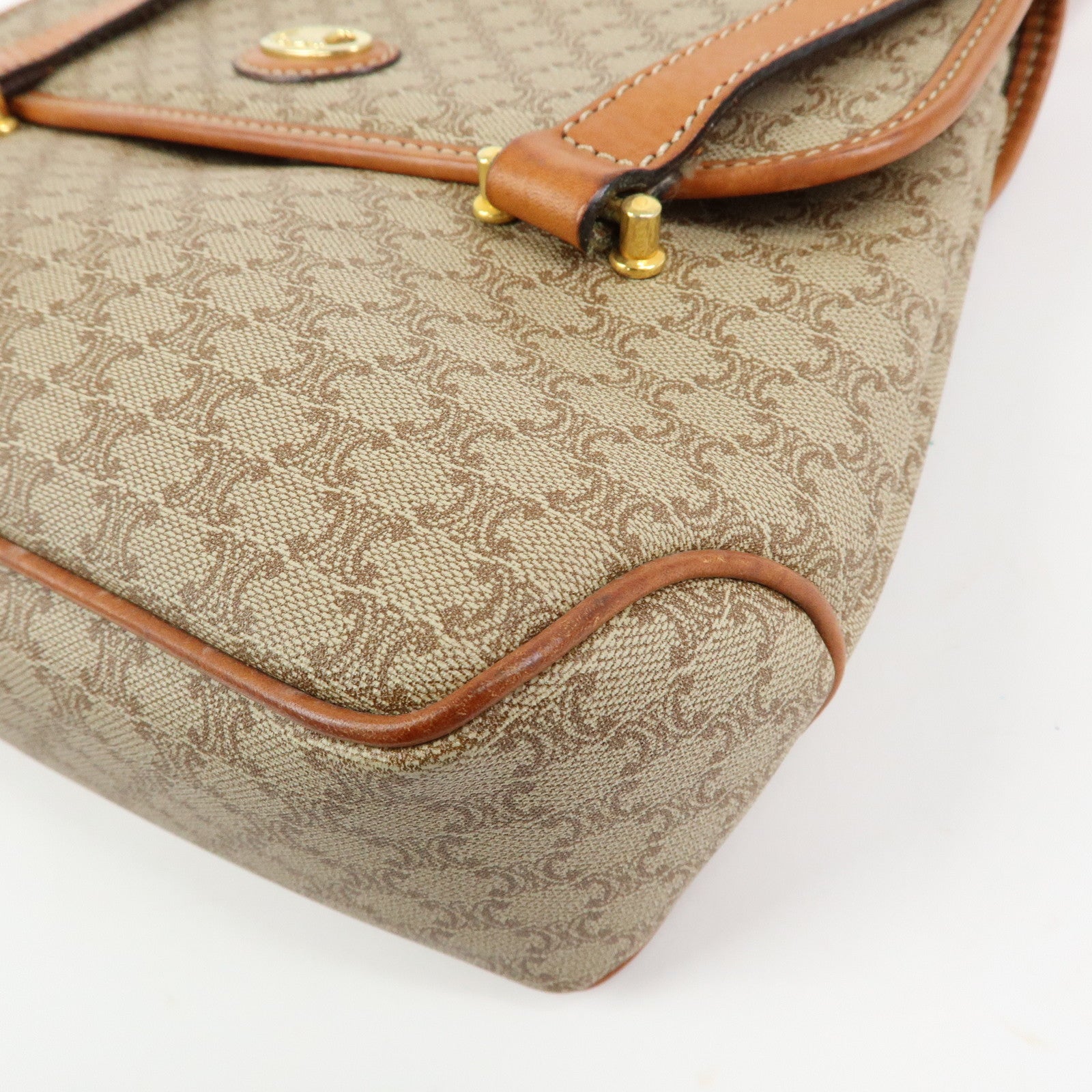 CELINE Logo Macadam PVC Leather Hand Bag Shoulder Bag Beige Brown