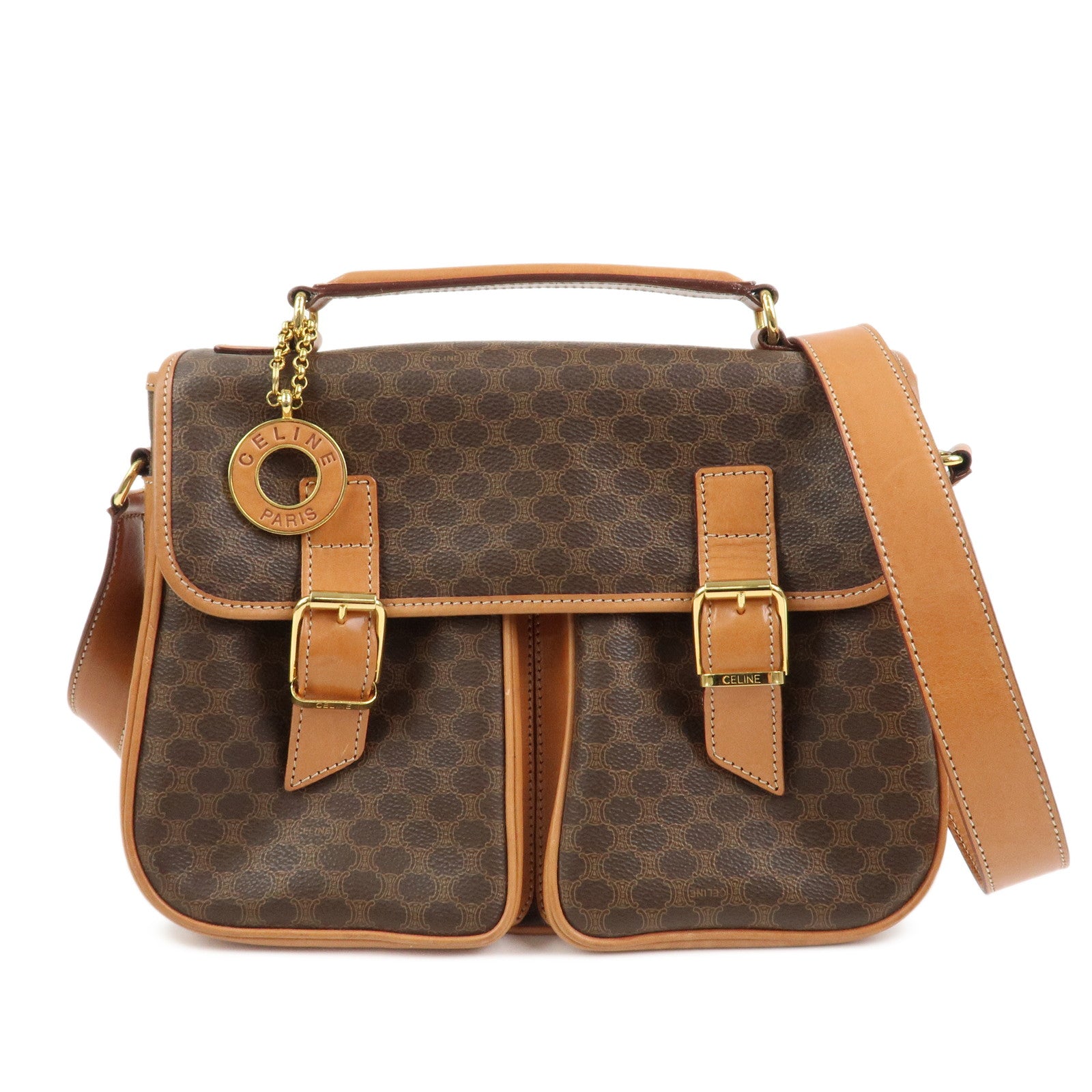 CELINE Macadam PVC Canvas Leather 2WAY Bag Shoulder Bag Brown