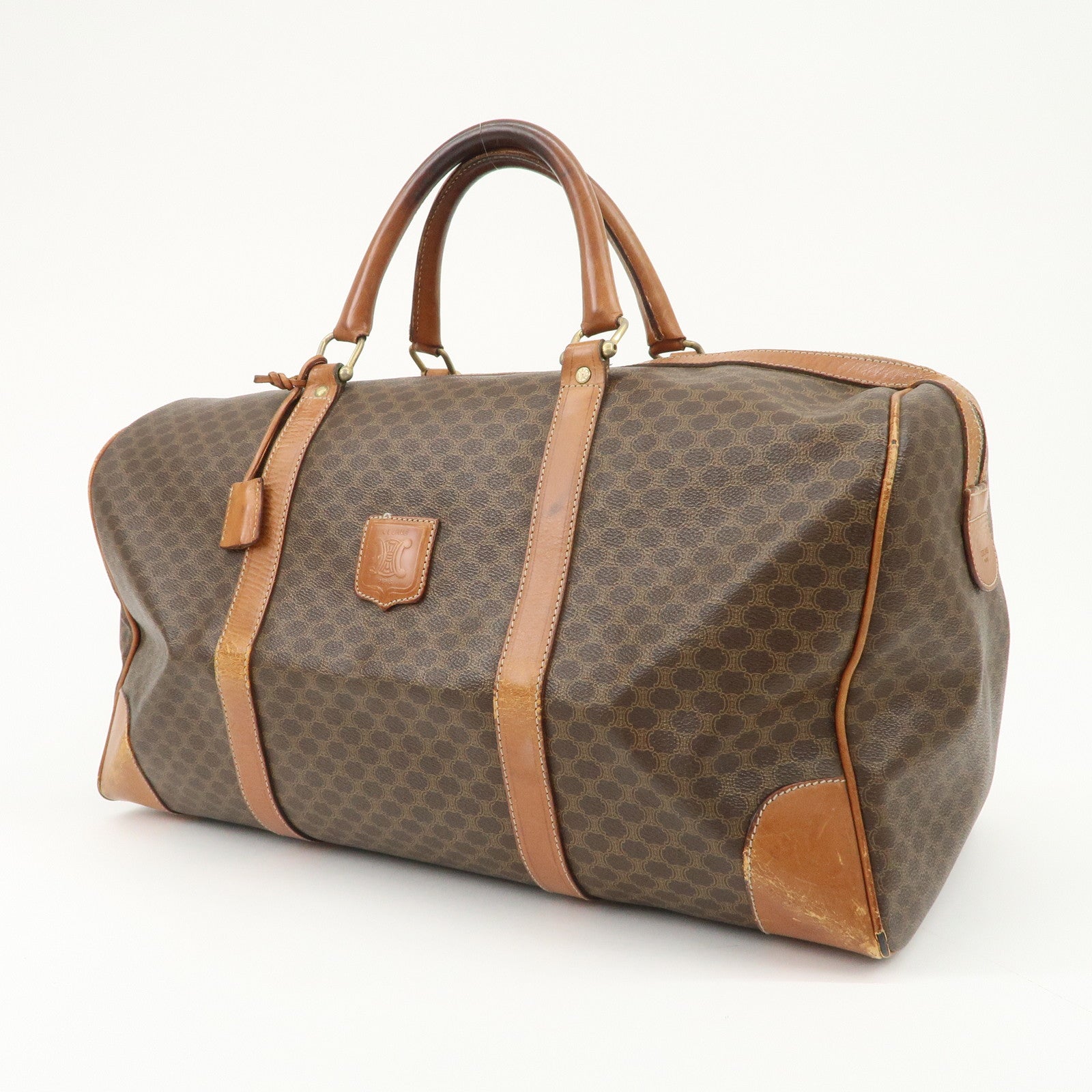CELINE Macadam PVC Leather Boston Bag Travel Bag Brown