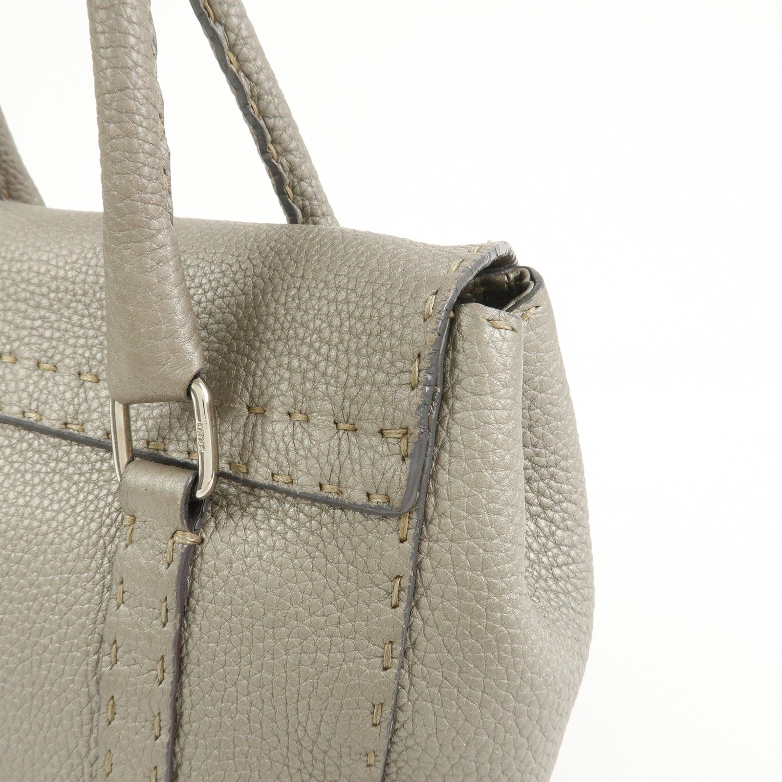 FENDI Seleria Mini Linda Leather Hand Shoulder Bag Greige 8BR486