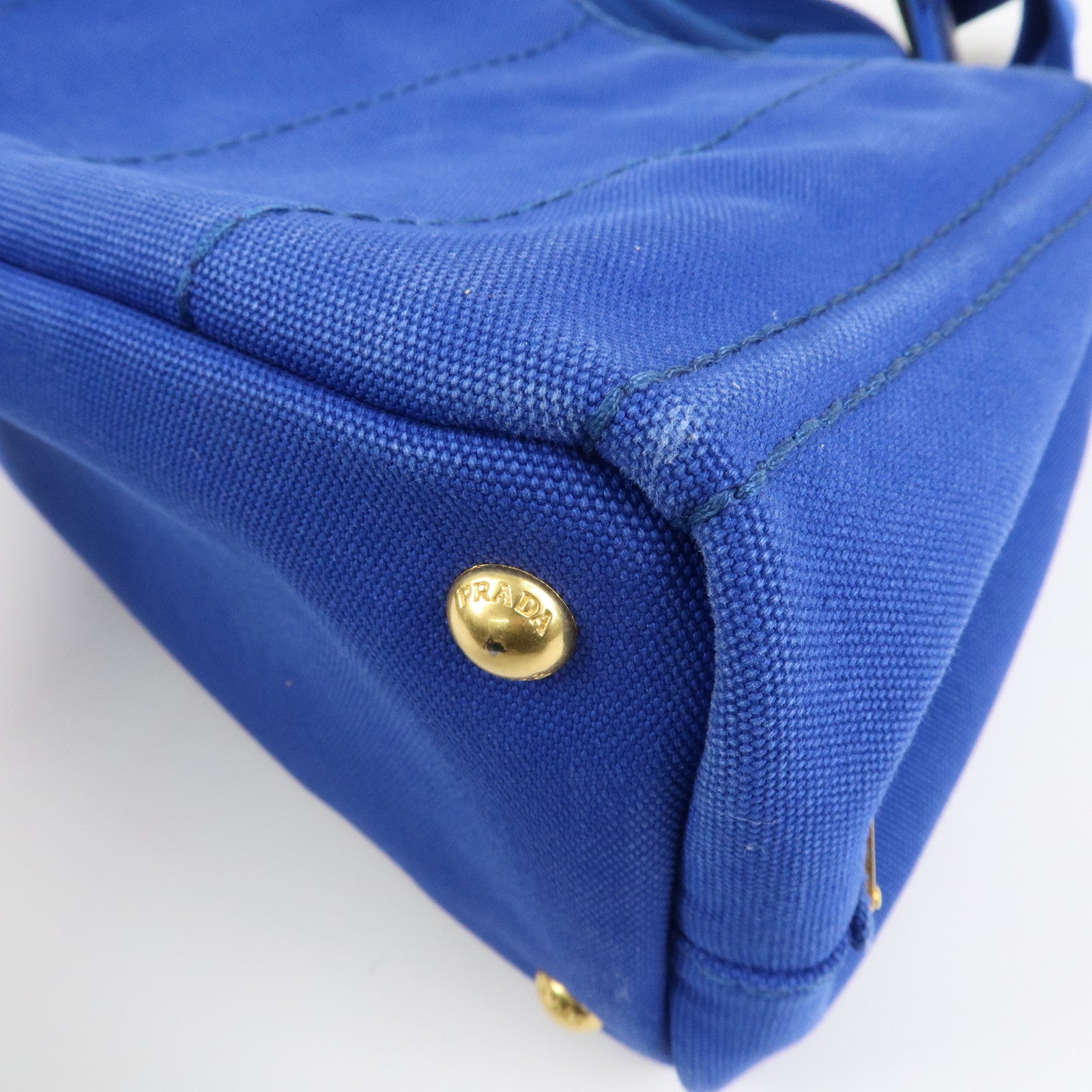 PRADA Logo Canapa Mini Canvas 2Way Tote Shoulder Bag Blue BN2439 Used