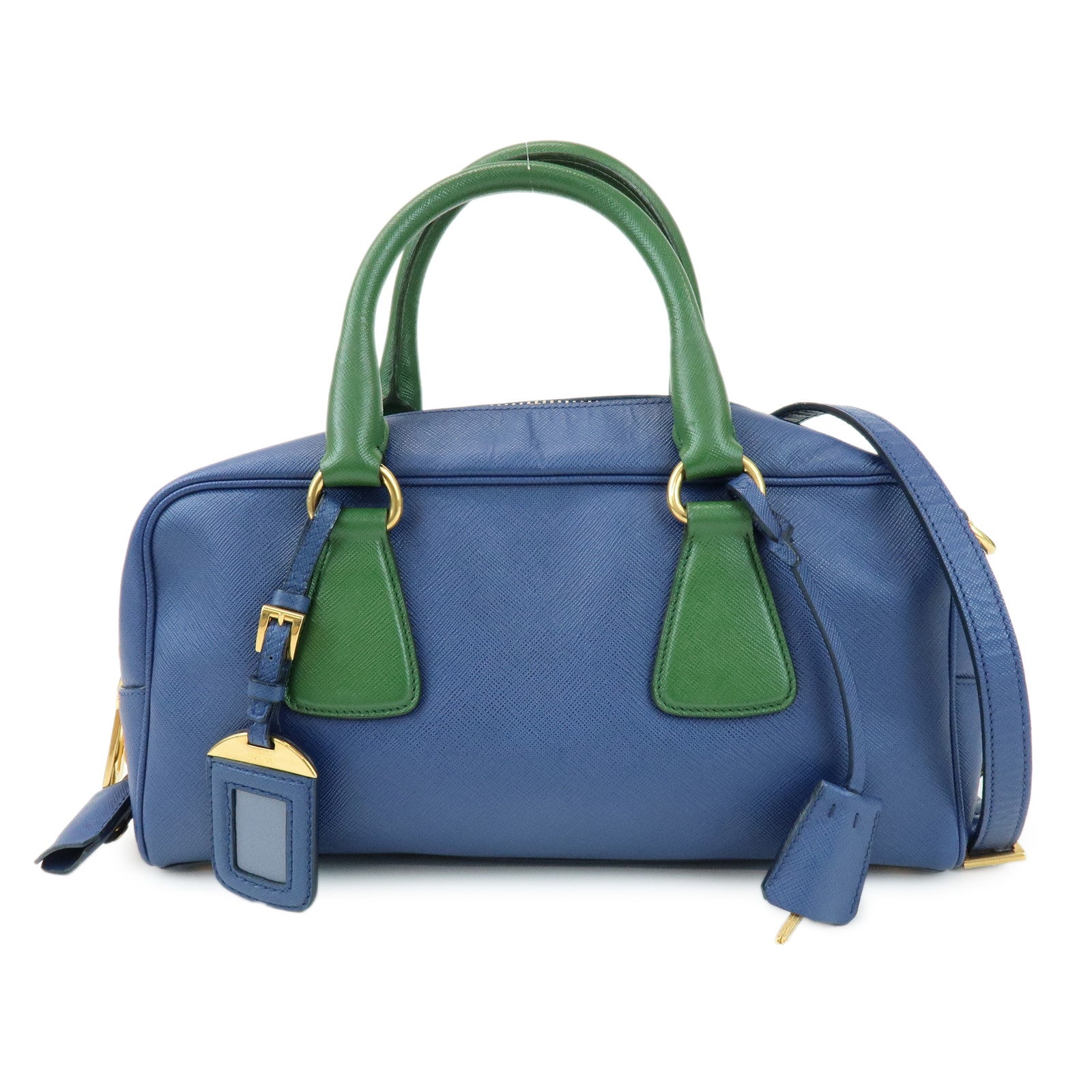 PRADA Triangle Logo 2Way Bag Hand Bag Shoulder Bag Blue Green