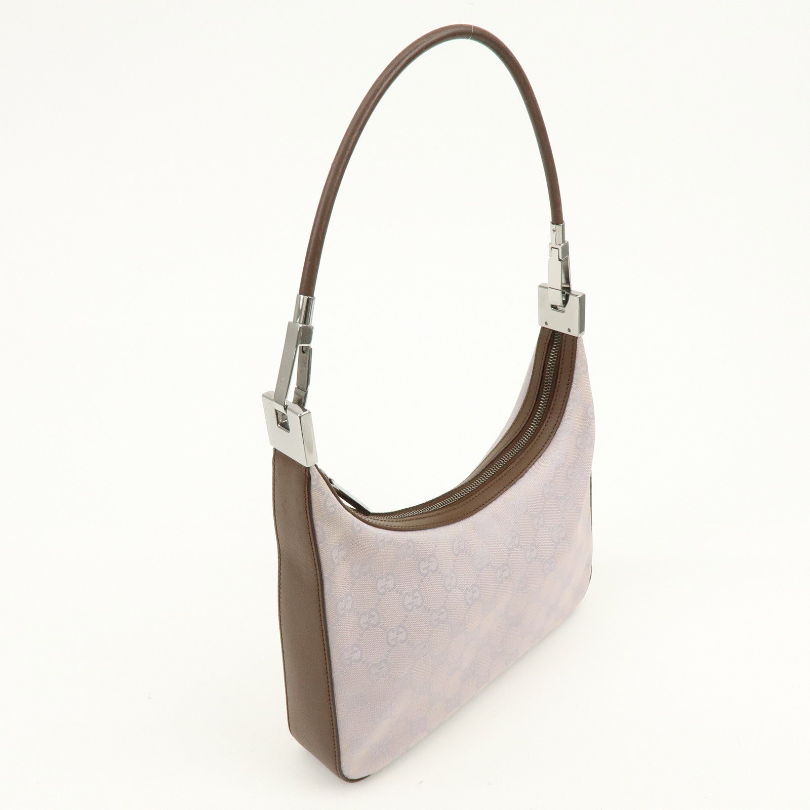 GUCCI GG Canvas Leather Shoulder Bag Hand Bag Purple Brown 01233