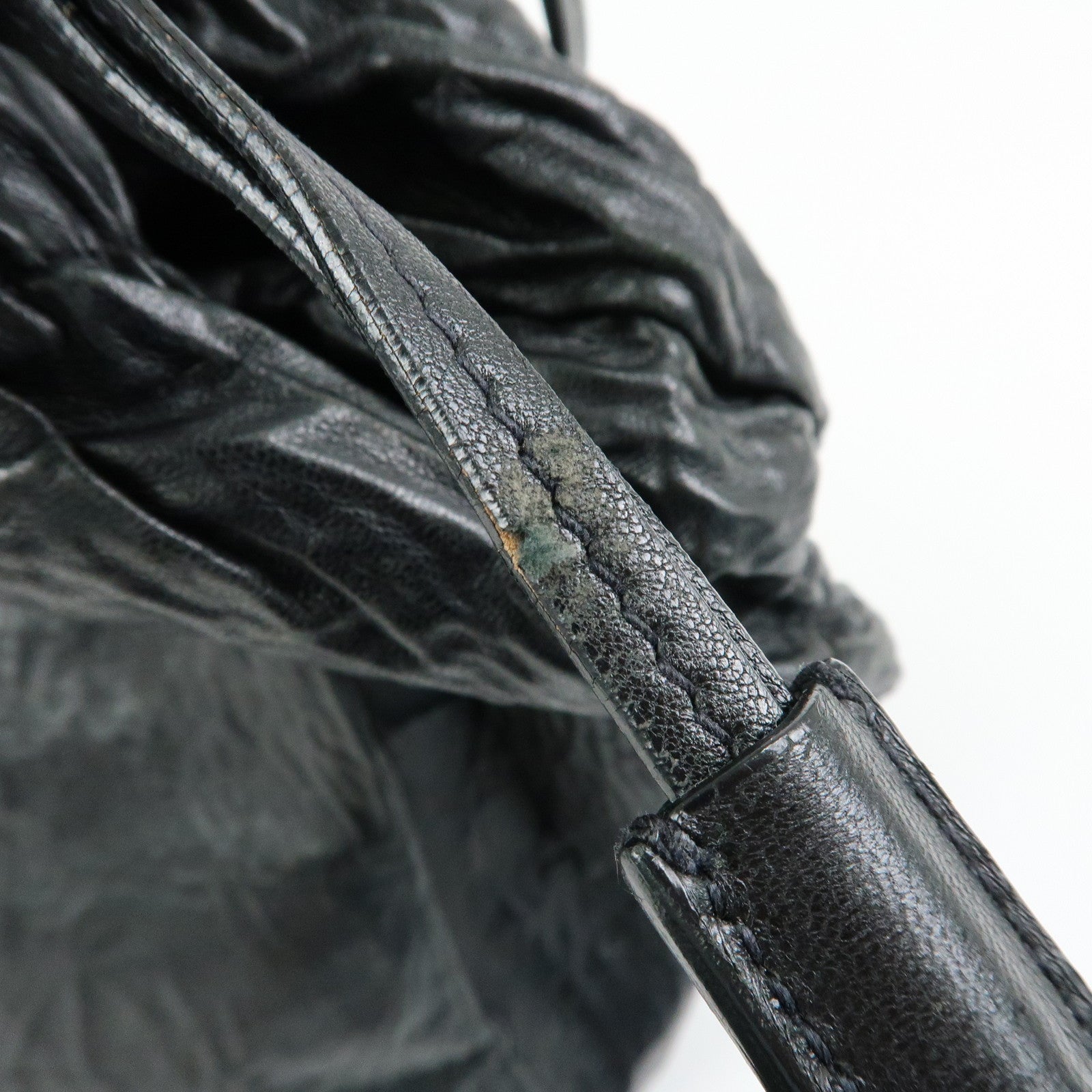 PRADA Leather Drawstring Shoulder Bag Hand Bag Black