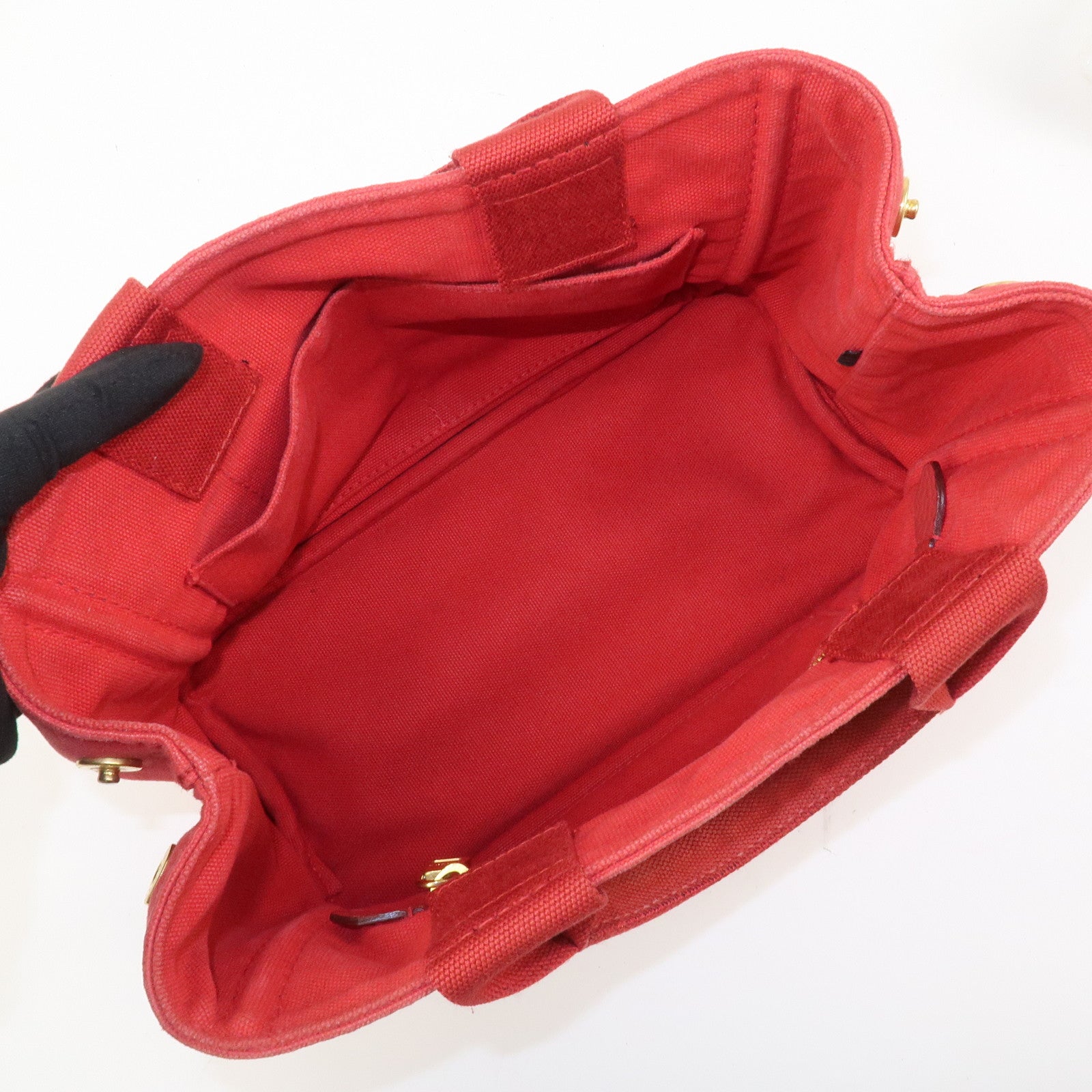 PRADA Logo Canapa Mini Canvas Hand Bag Tote Bag Red BN2439