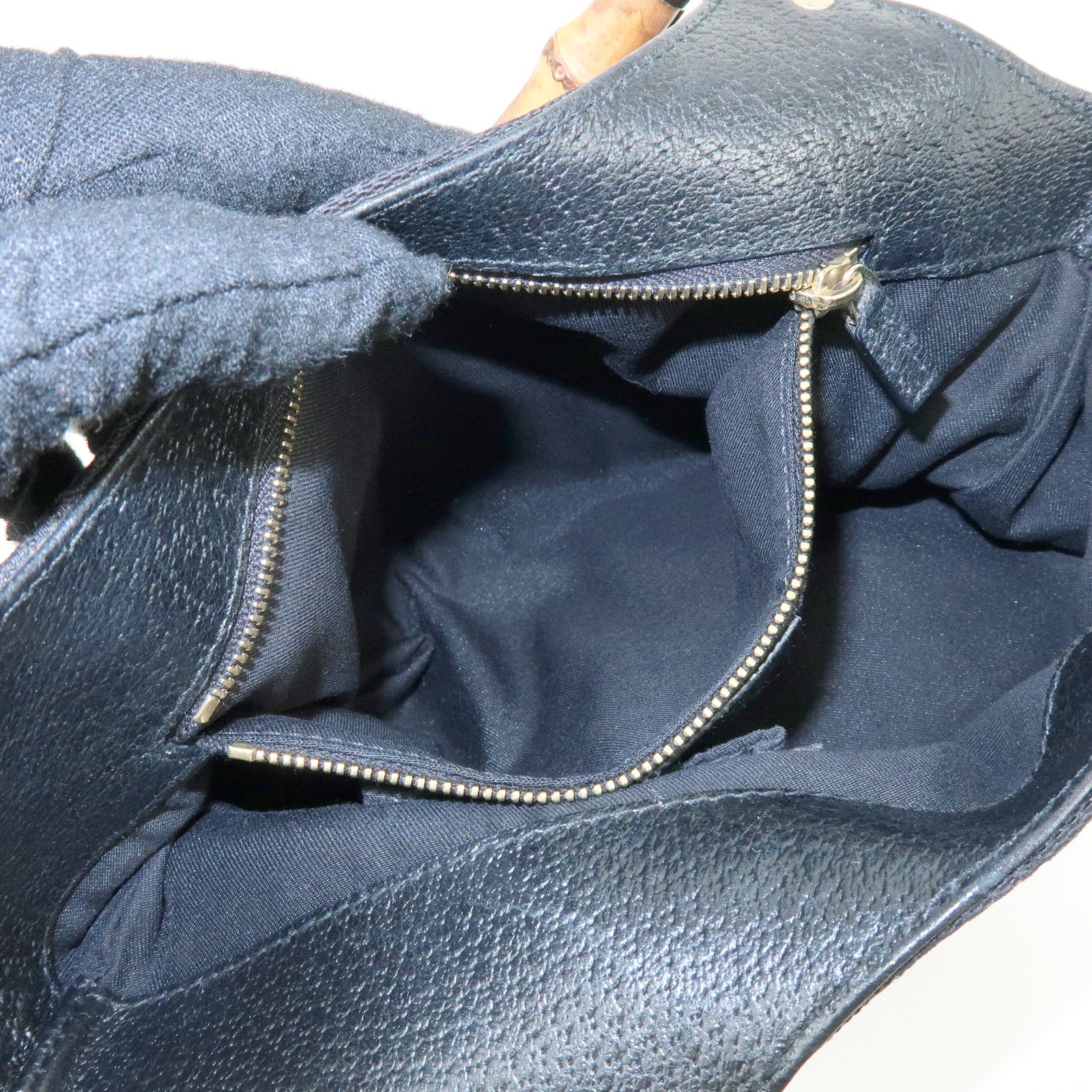 GUCCI Bamboo GG Canvas Leather Hand Bag Tote Bag Black 140203