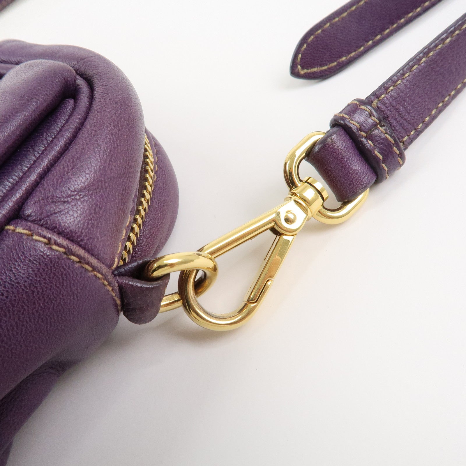 PRADA Logo Nappa Leather Ribbon Mini Shoulder Bag Purple 1NF727