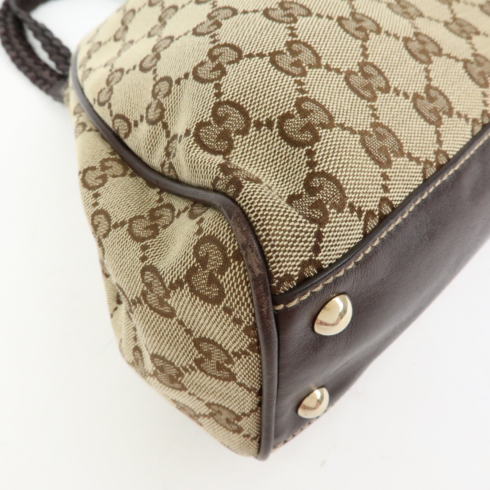 GUCCI Bamboo Fringe GG Canvas Leather Tote Bag Beige Brown 170582