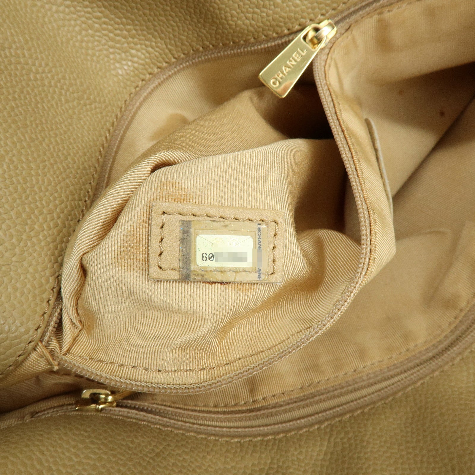 CHANEL Caviarskin Tote Bag Shoulder Bag Beige