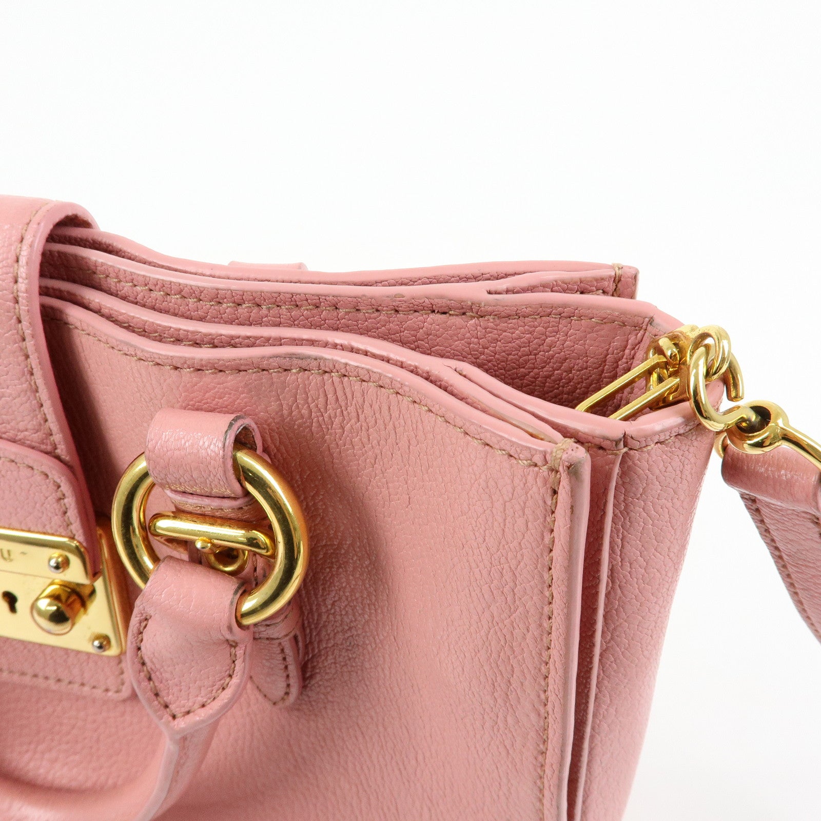 MIU MIU Logo Madras Leather 2Way Hand Shoulder Bag Pink RN0799