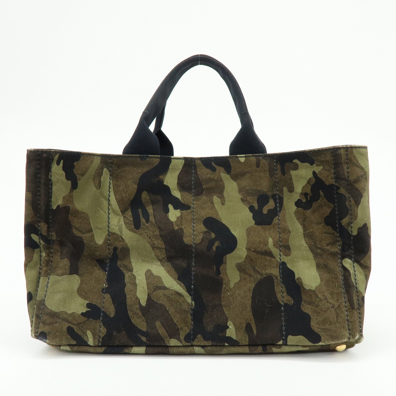 PRADA Canapa Triangle Logo Canvas Tote Bag Camouflage BN2020