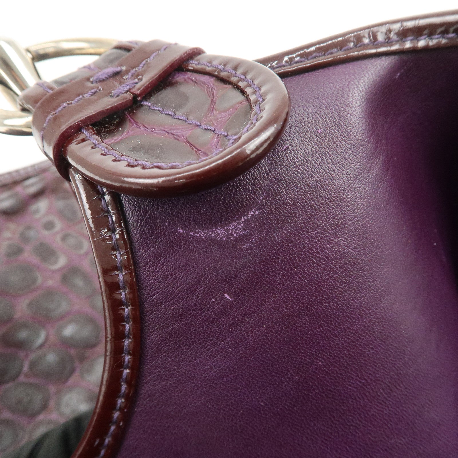 Christian Dior Embossed Leather Tote Bag Shoulder Bag Purple